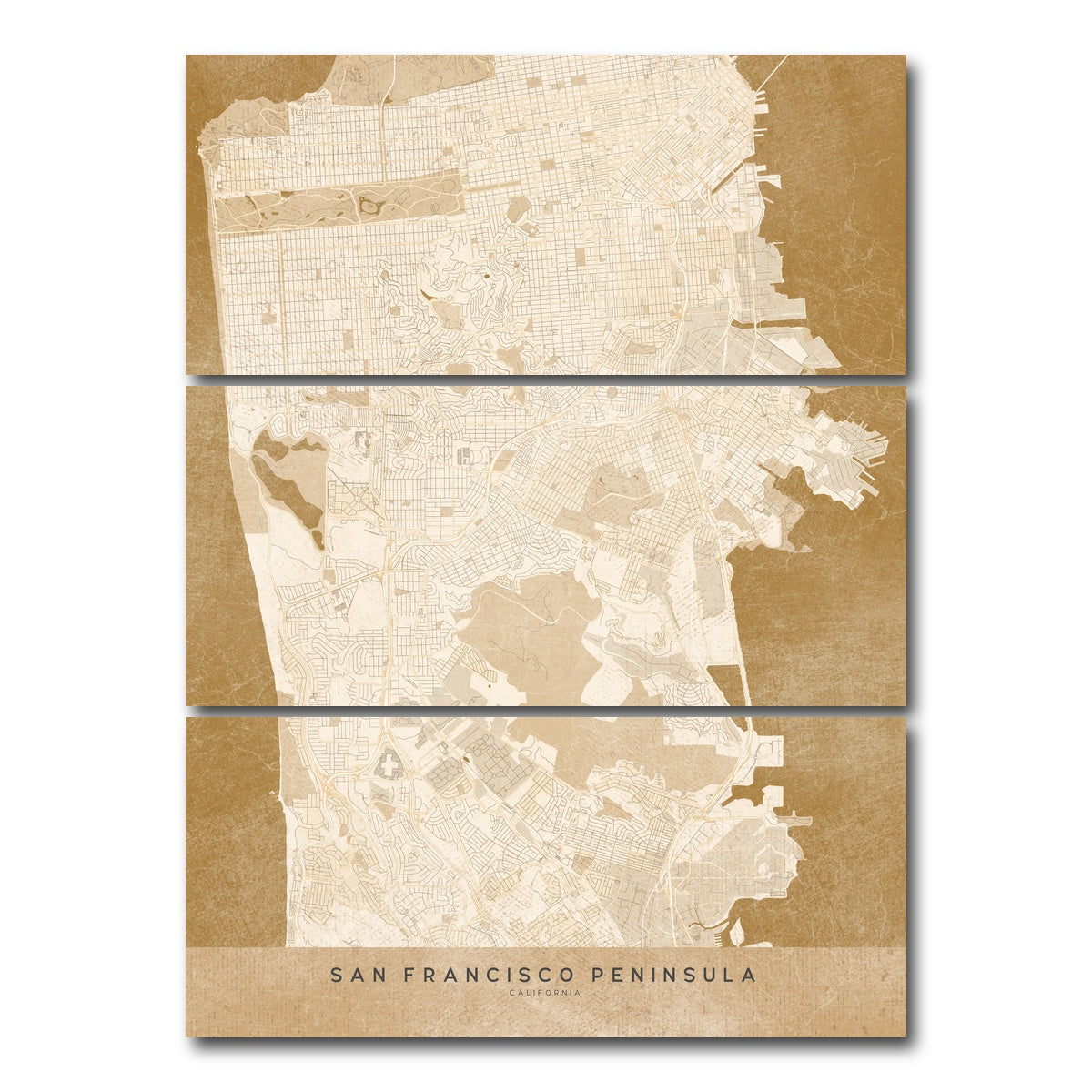 AUTO-MOCKUP WHITE | Sepia San Francisco Peninsula | 3 Piece | Gallery Wrap Canvas | group=8x18_stacked