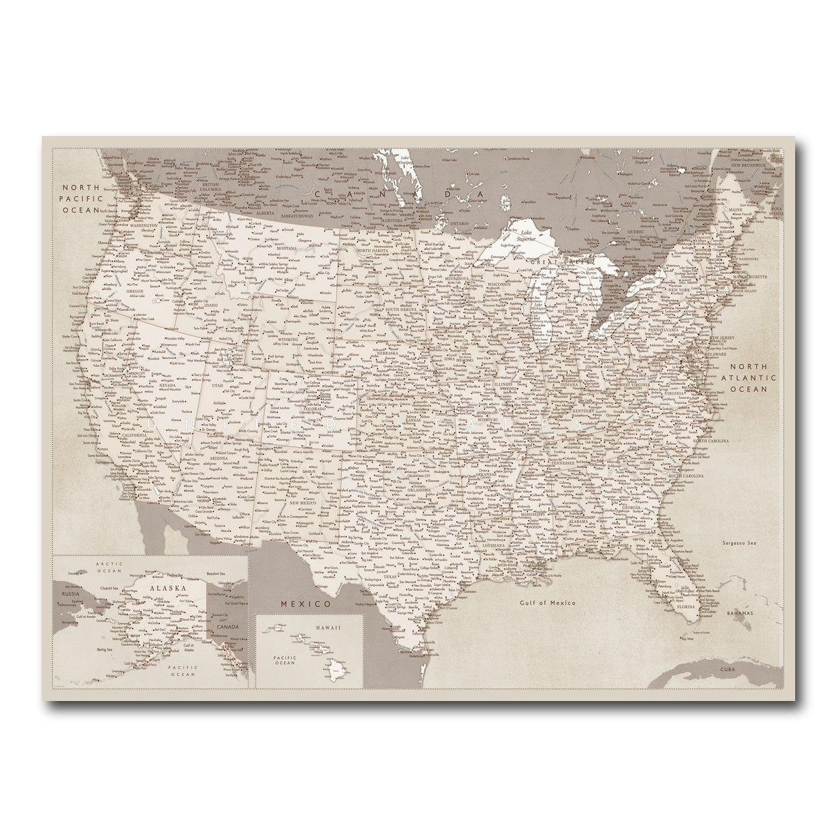 AUTO-MOCKUP WHITE | Sepia US Map | 1 Piece | Gallery Wrap Canvas | group=4x3