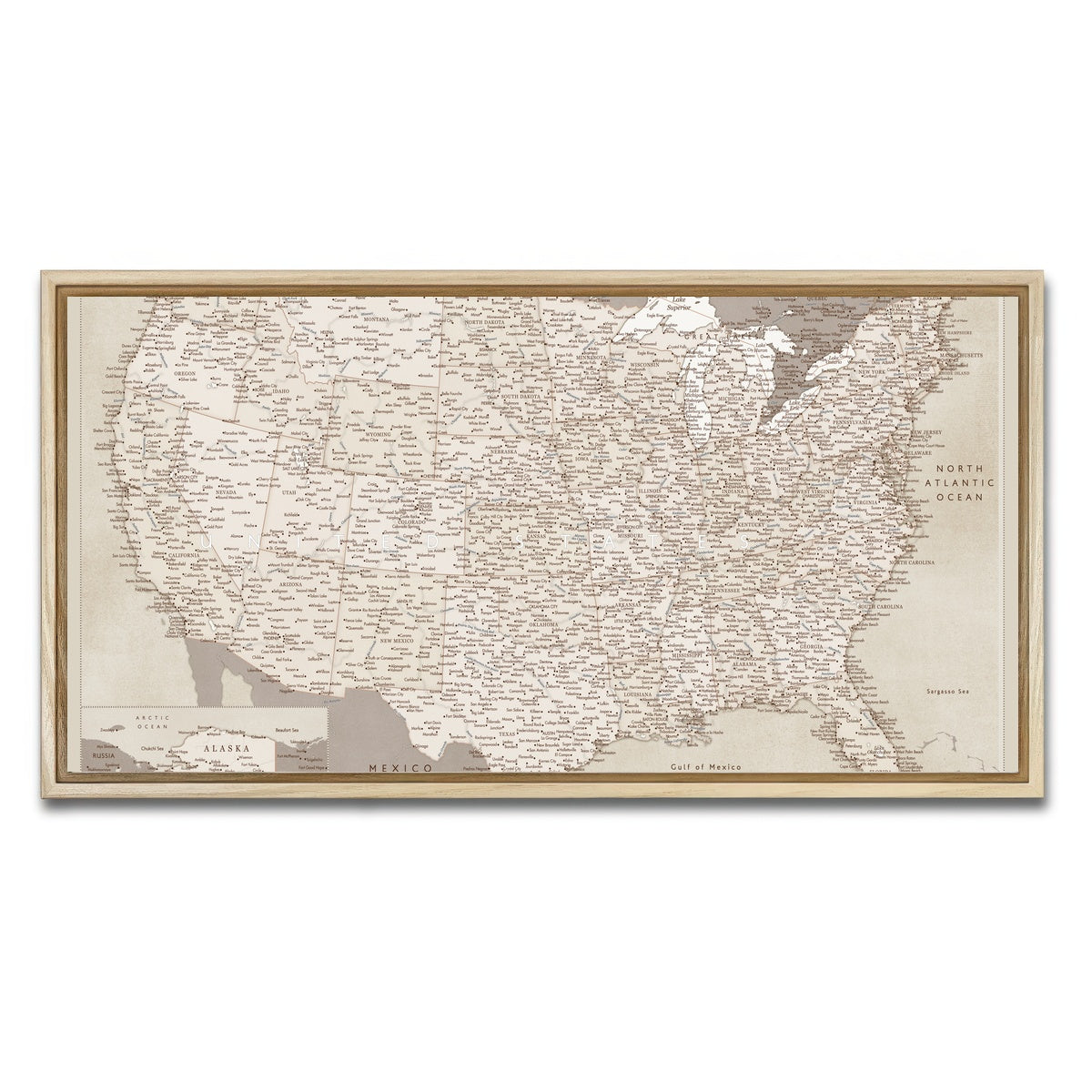 AUTO-MOCKUP WHITE | Sepia US Map | 1 Piece | Natural Framed Canvas | group=2x1