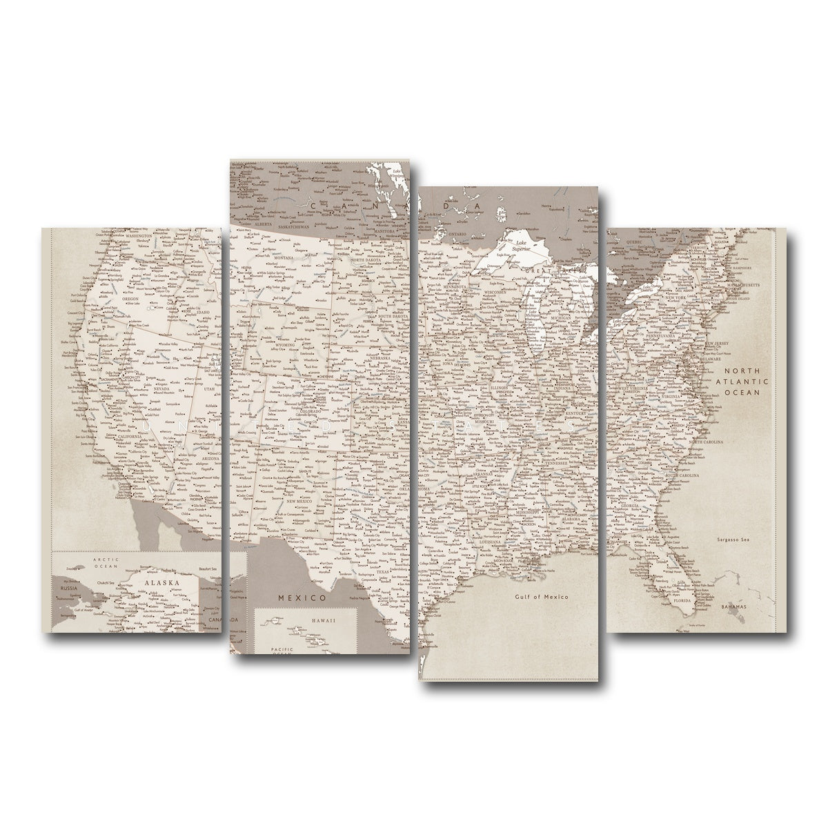 AUTO-MOCKUP WHITE | Sepia US Map | 4 Piece | Gallery Wrap Canvas | group=4_normal