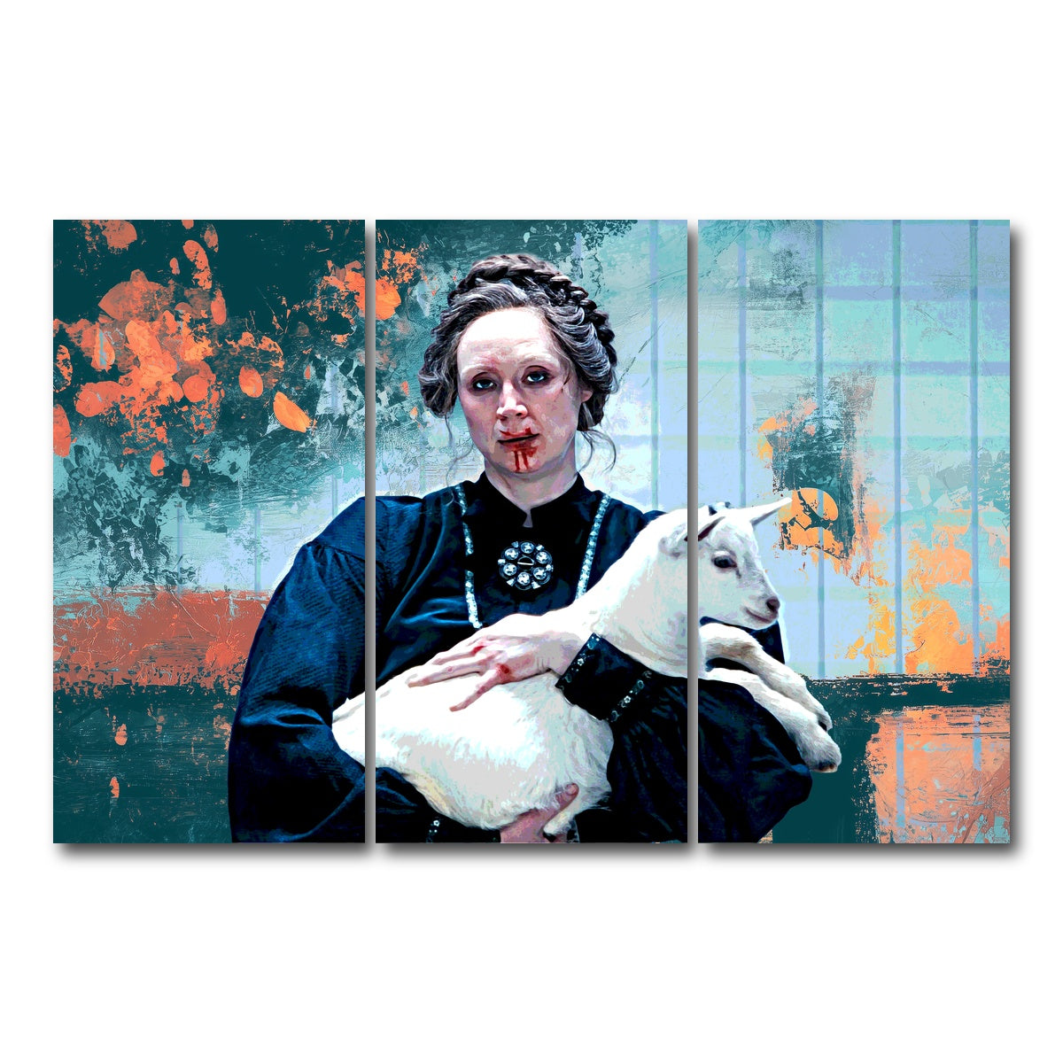 AUTO-MOCKUP WHITE | Severance Lorne & Her Goat | 3 Piece | Gallery Wrap Canvas | group=12x24