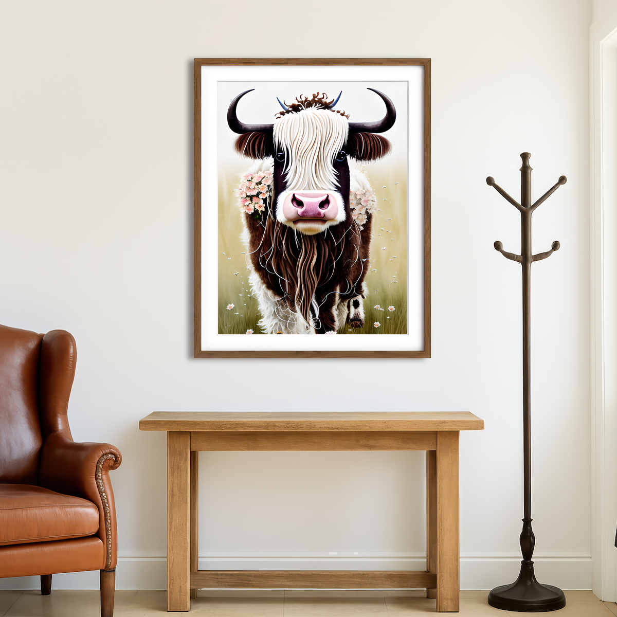 AUTO-MOCKUP ROOM | Shabby Chic Highland Cow Wall Art