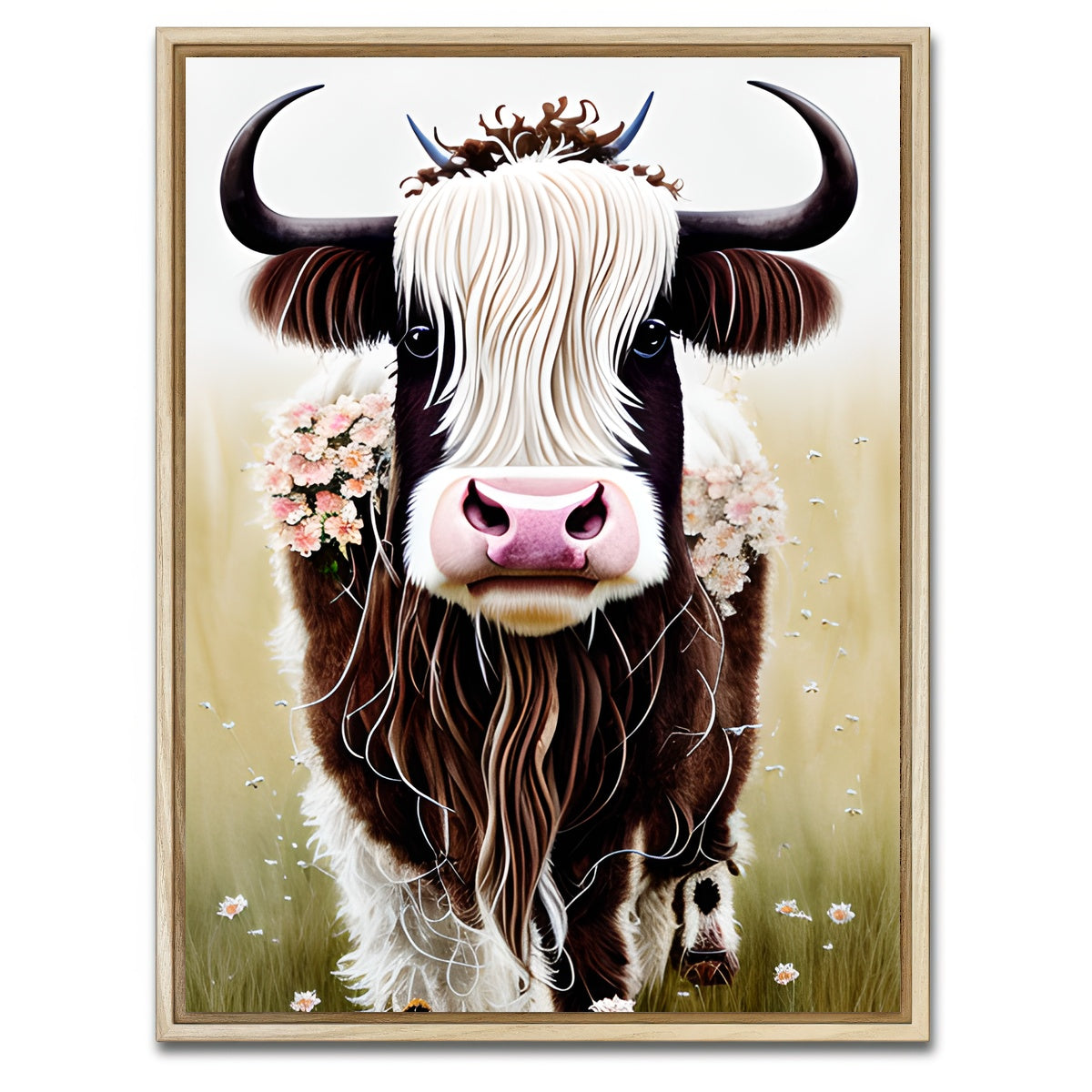 AUTO-MOCKUP WHITE | Shabby Chic Highland Cow | 1 Piece | Natural Framed Canvas | group=3x4