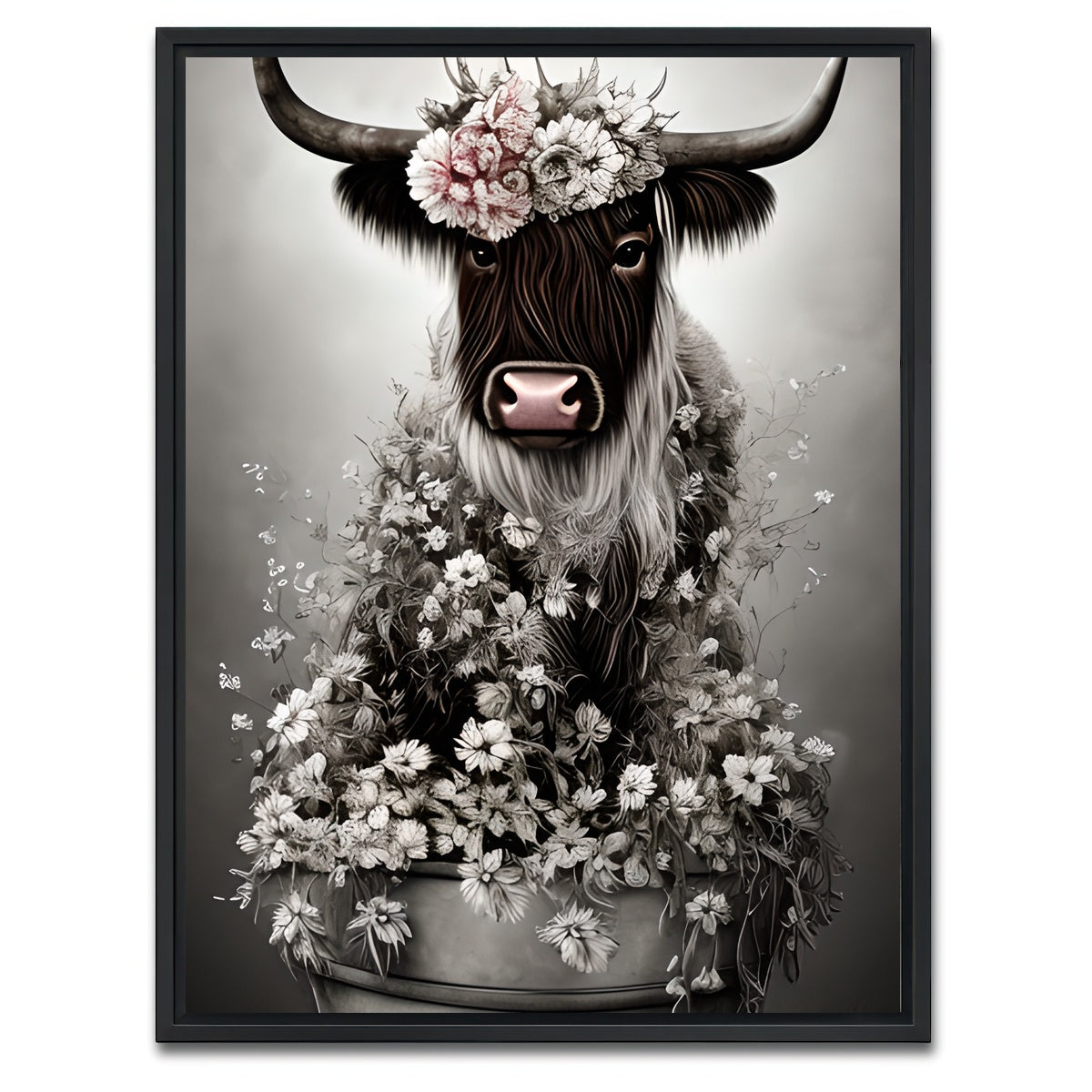 AUTO-MOCKUP WHITE | Shabby Highland Cow | 1 Piece | Black Framed Canvas | group=3x4