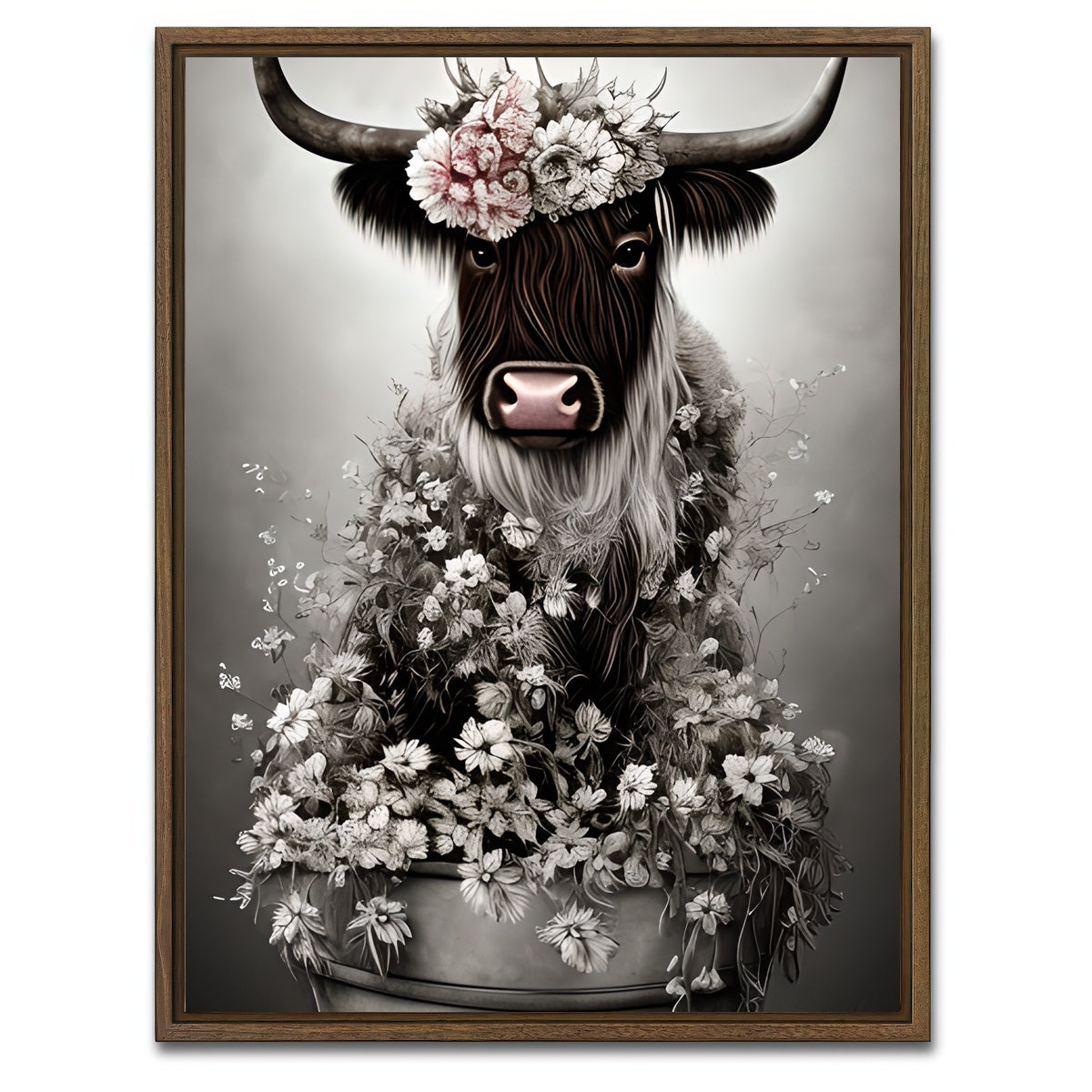AUTO-MOCKUP WHITE | Shabby Highland Cow | 1 Piece | Walnut Framed Canvas | group=3x4