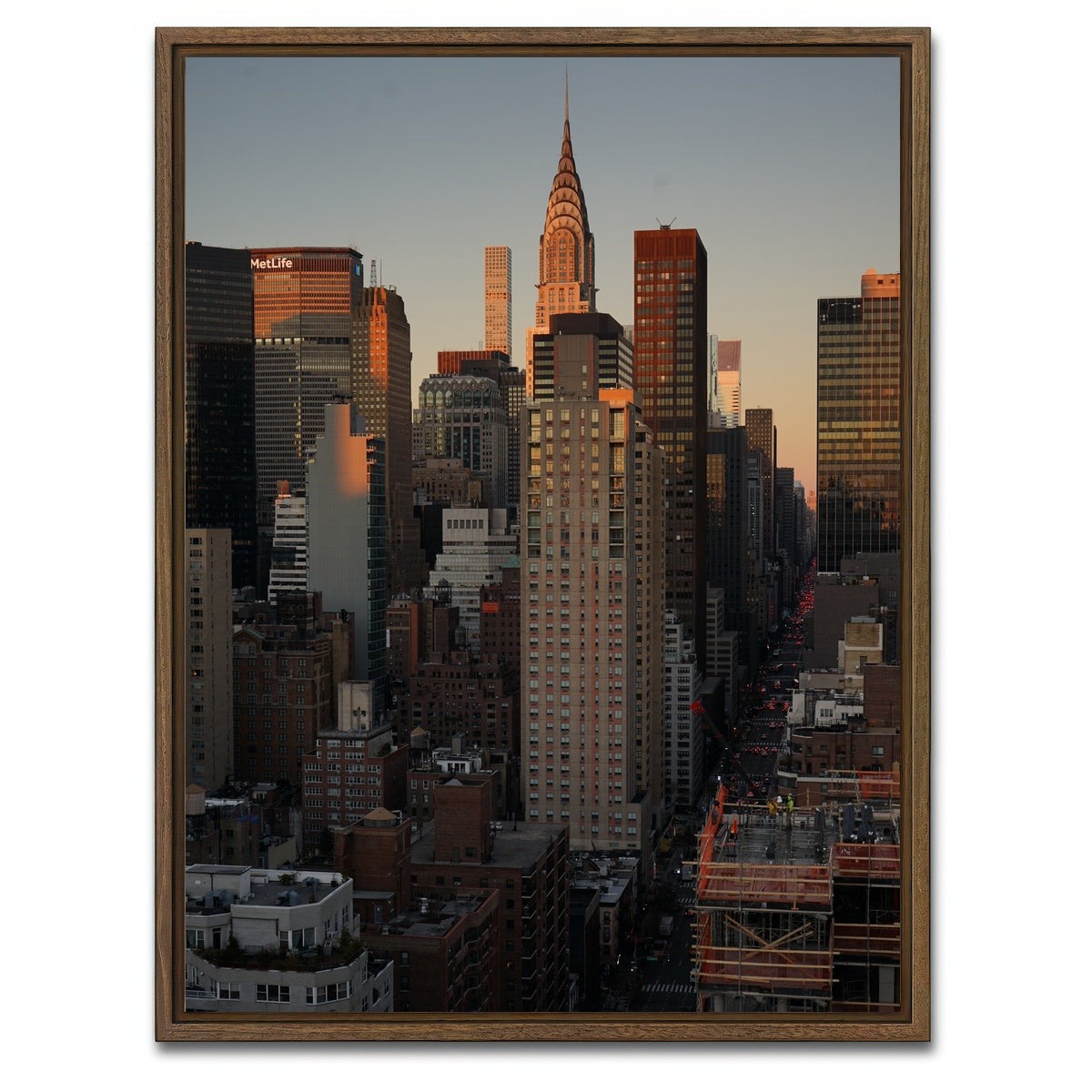 AUTO-MOCKUP WHITE | Shadow on NYC Skyline | 1 Piece | Walnut Framed Canvas | group=3x4