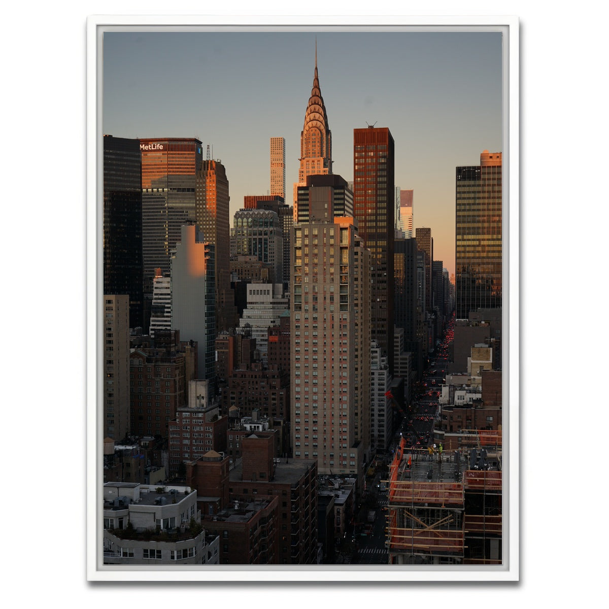AUTO-MOCKUP WHITE | Shadow on NYC Skyline | 1 Piece | White Framed Canvas | group=3x4