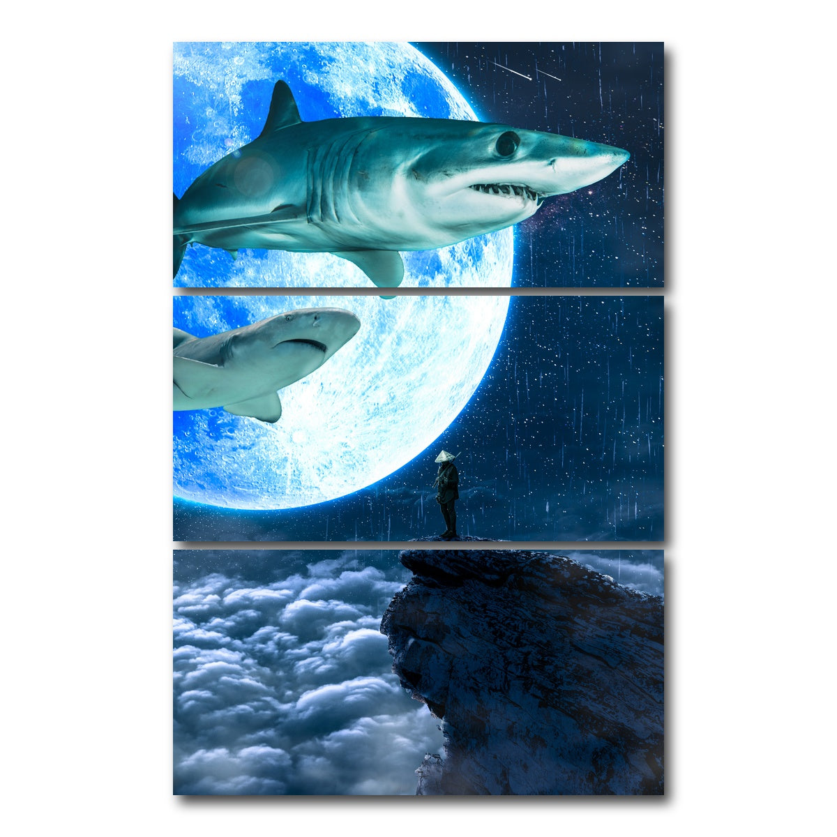 AUTO-MOCKUP WHITE | Shark Moon | 3 Piece | Gallery Wrap Canvas | group=12x24_stacked