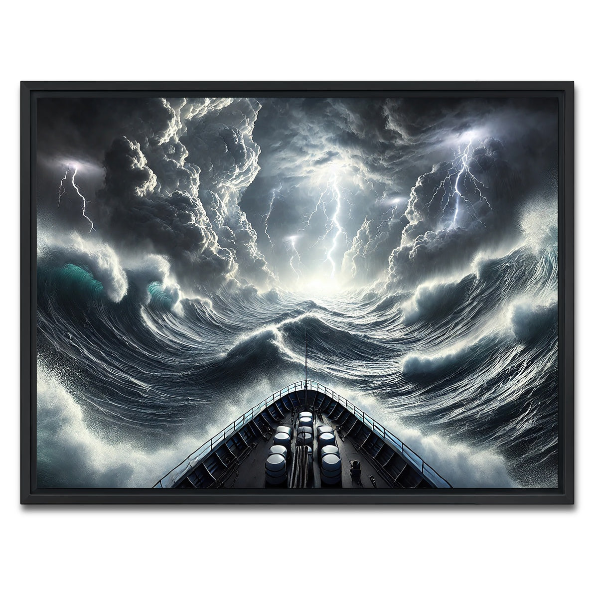 AUTO-MOCKUP WHITE | Ship Deck View of Fierce Storm | 1 Piece | Black Framed Canvas | group=4x3