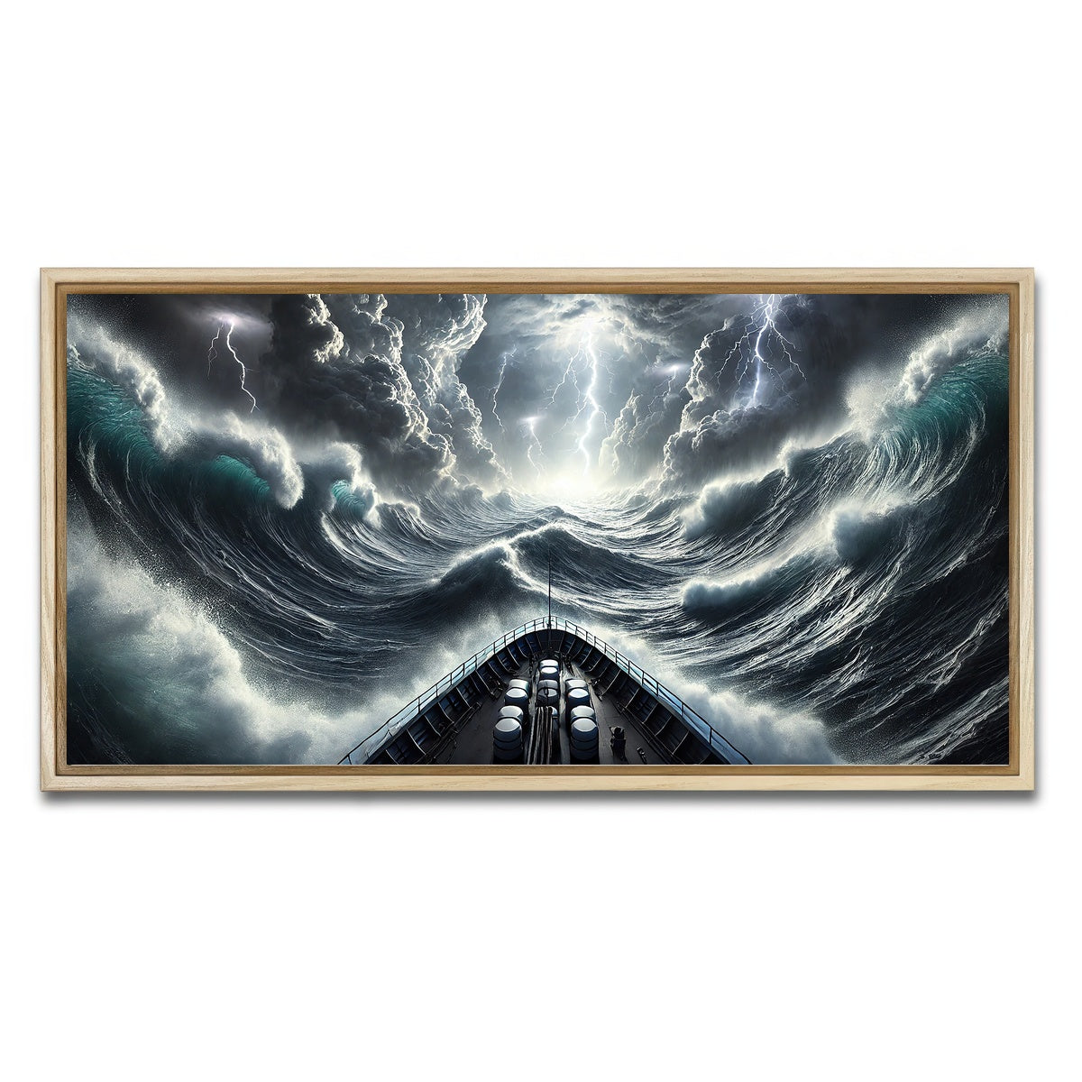 AUTO-MOCKUP WHITE | Ship Deck View of Fierce Storm | 1 Piece | Natural Framed Canvas | group=2x1