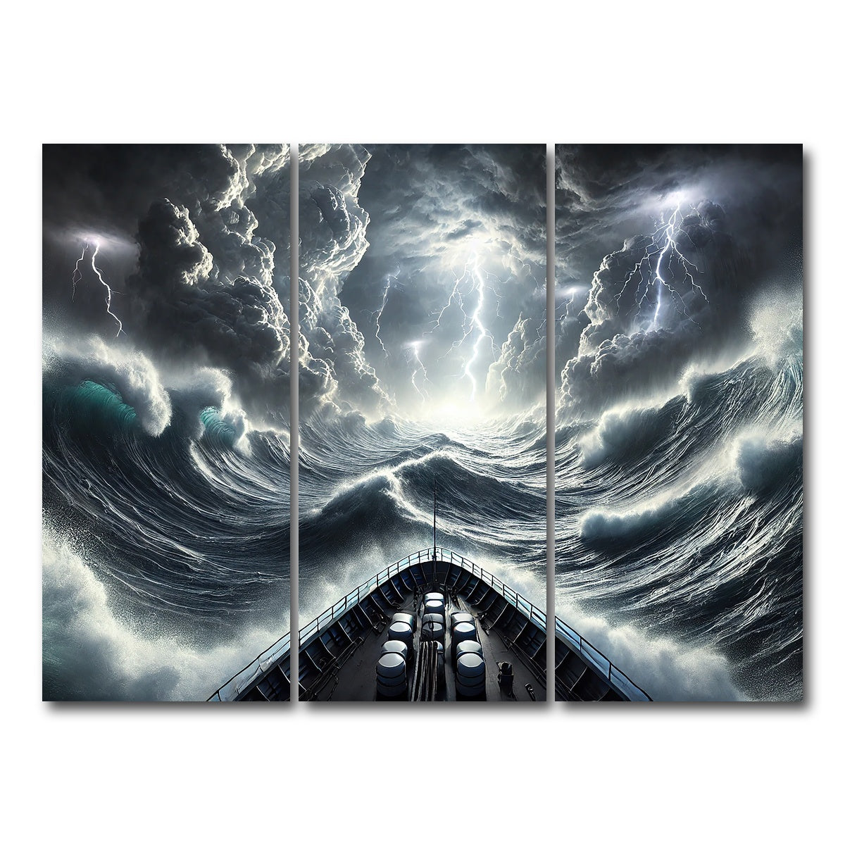 AUTO-MOCKUP WHITE | Ship Deck View of Fierce Storm | 3 Piece | Gallery Wrap Canvas | group=8x18