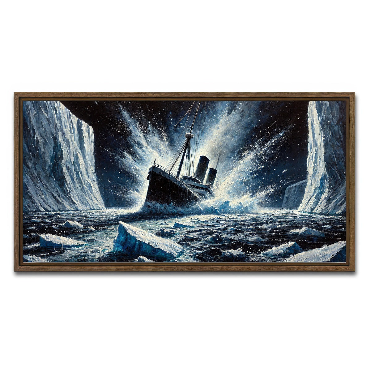 AUTO-MOCKUP WHITE | Ship Iceberg | 1 Piece | Walnut Framed Canvas | group=2x1