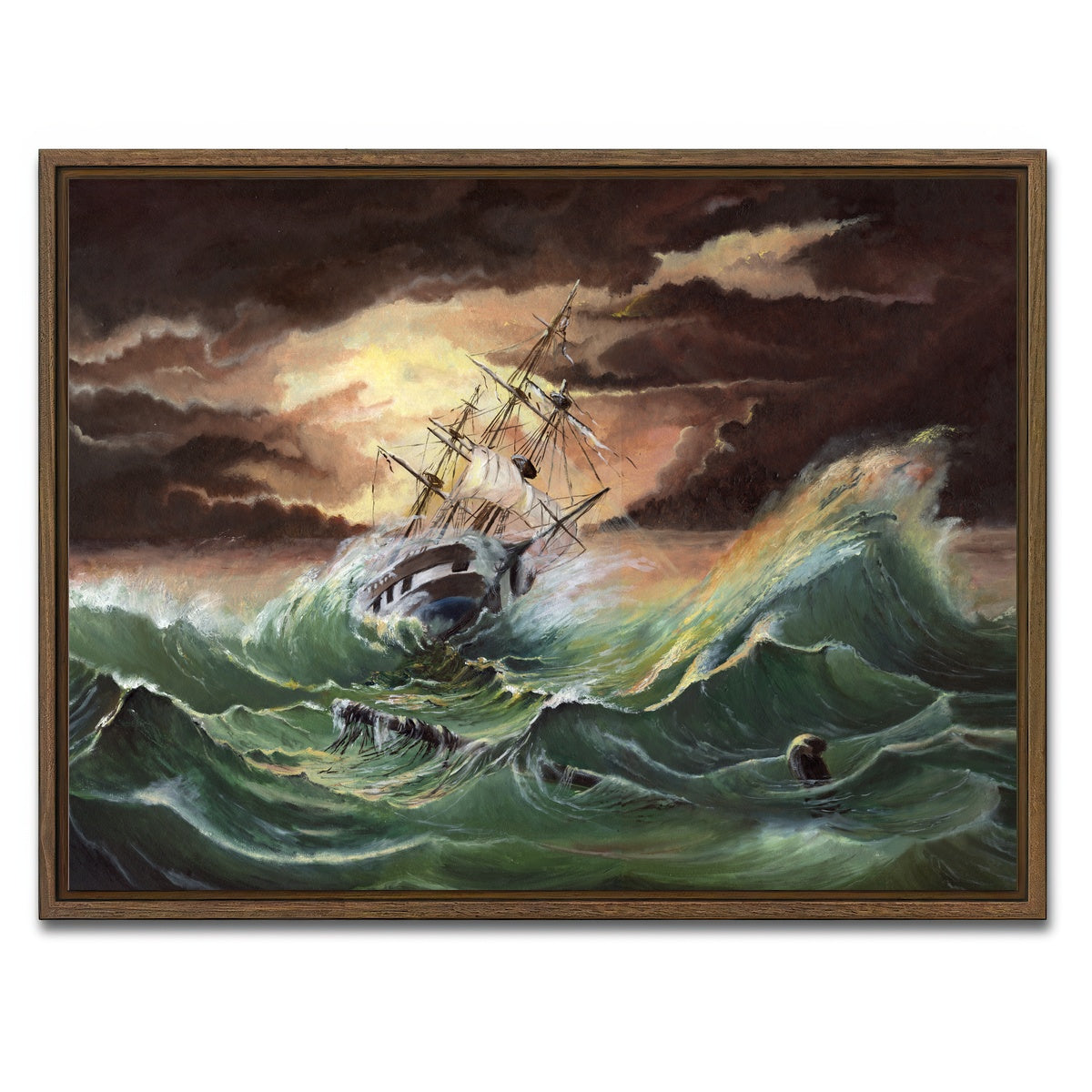 AUTO-MOCKUP WHITE | Ship in Storm | 1 Piece | Walnut Framed Canvas | group=4x3