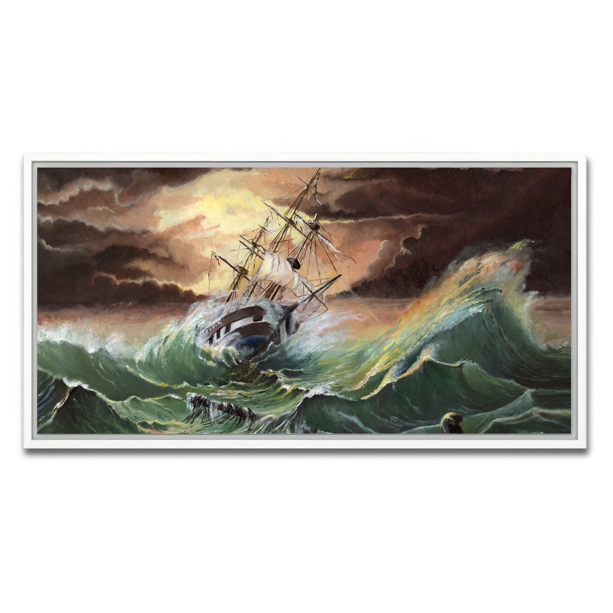 AUTO-MOCKUP WHITE | Ship in Storm | 1 Piece | White Framed Canvas | group=2x1