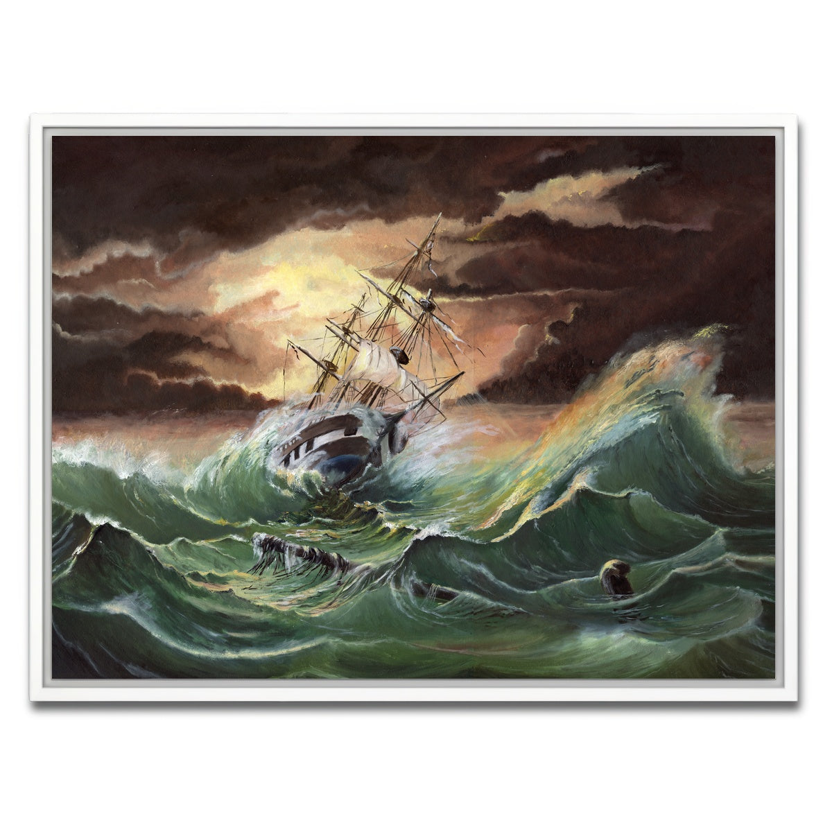 AUTO-MOCKUP WHITE | Ship in Storm | 1 Piece | White Framed Canvas | group=4x3