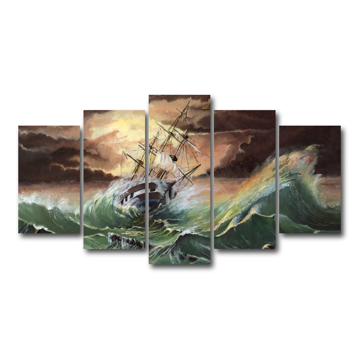 AUTO-MOCKUP WHITE | Ship in Storm | 5 Piece | Gallery Wrap Canvas | group=5_normal