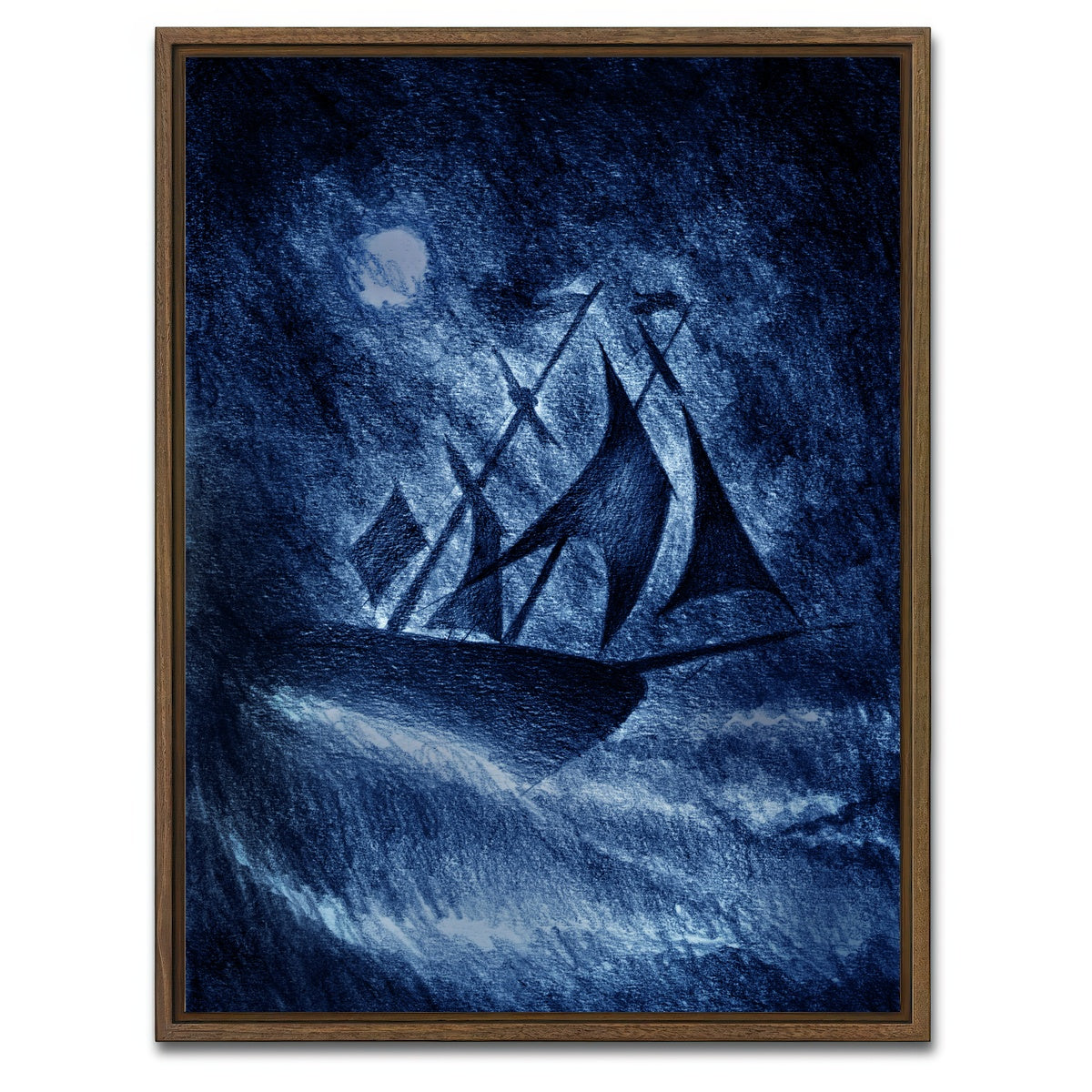 AUTO-MOCKUP WHITE | Ship on the Storm Waves | 1 Piece | Walnut Framed Canvas | group=3x4