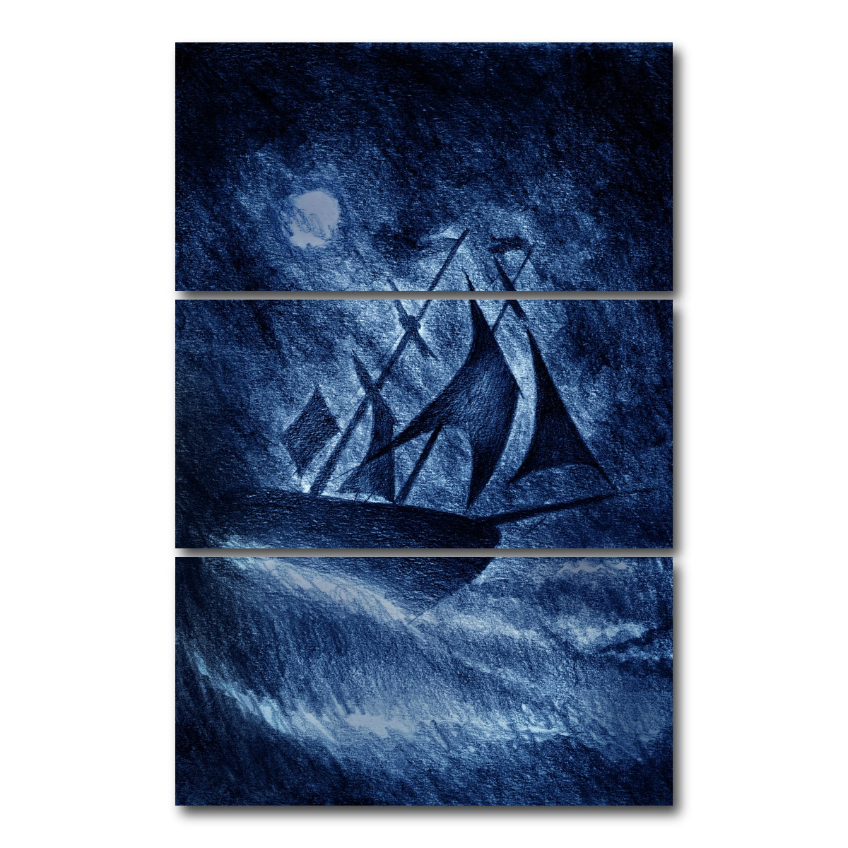 AUTO-MOCKUP WHITE | Ship on the Storm Waves | 3 Piece | Gallery Wrap Canvas | group=12x24_stacked
