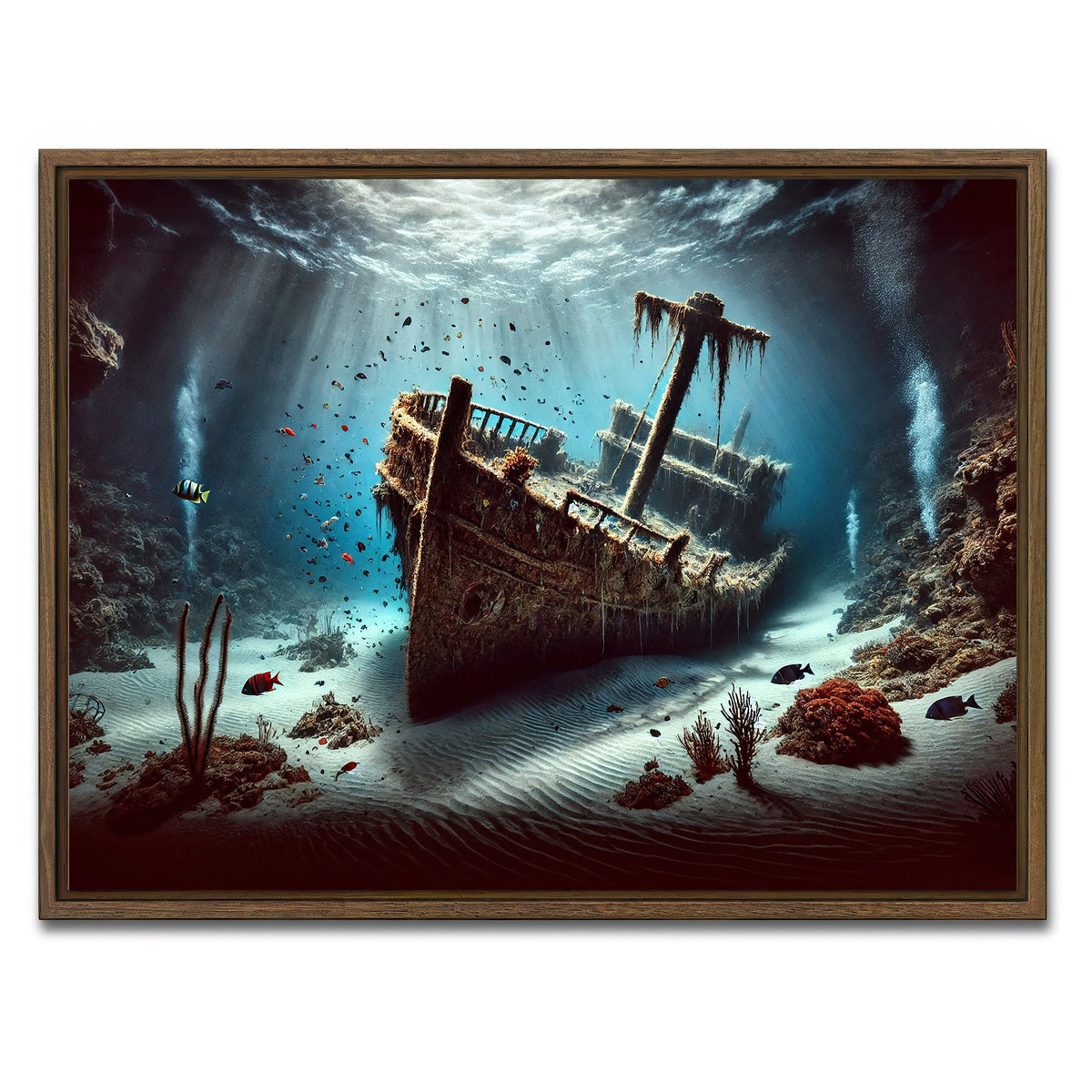 AUTO-MOCKUP WHITE | Shipwreck on Ocean Floor | 1 Piece | Walnut Framed Canvas | group=4x3