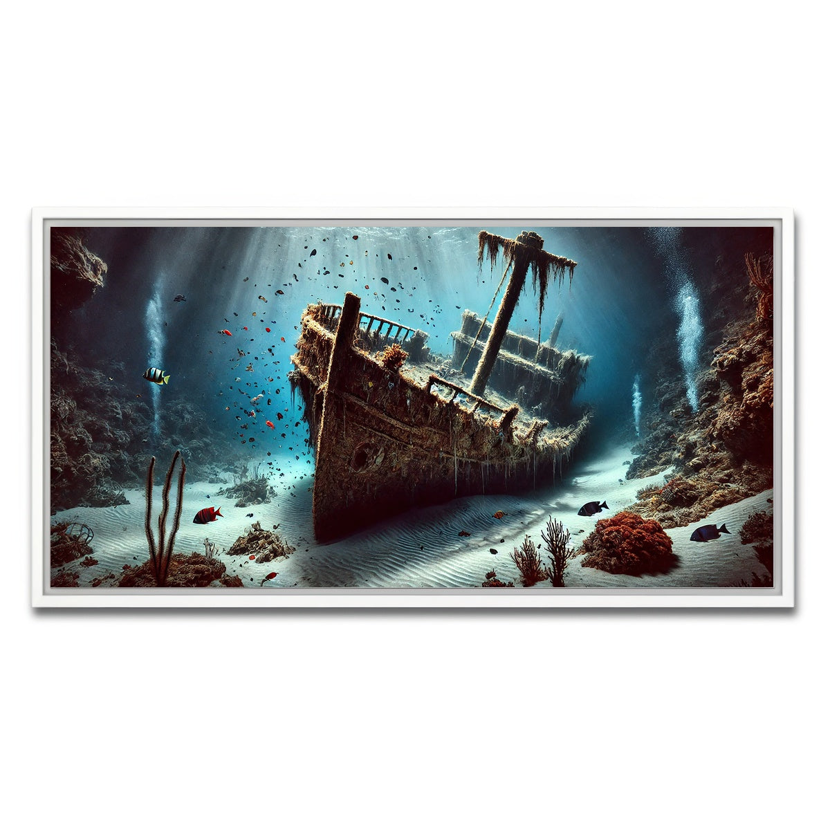 AUTO-MOCKUP WHITE | Shipwreck on Ocean Floor | 1 Piece | White Framed Canvas | group=2x1