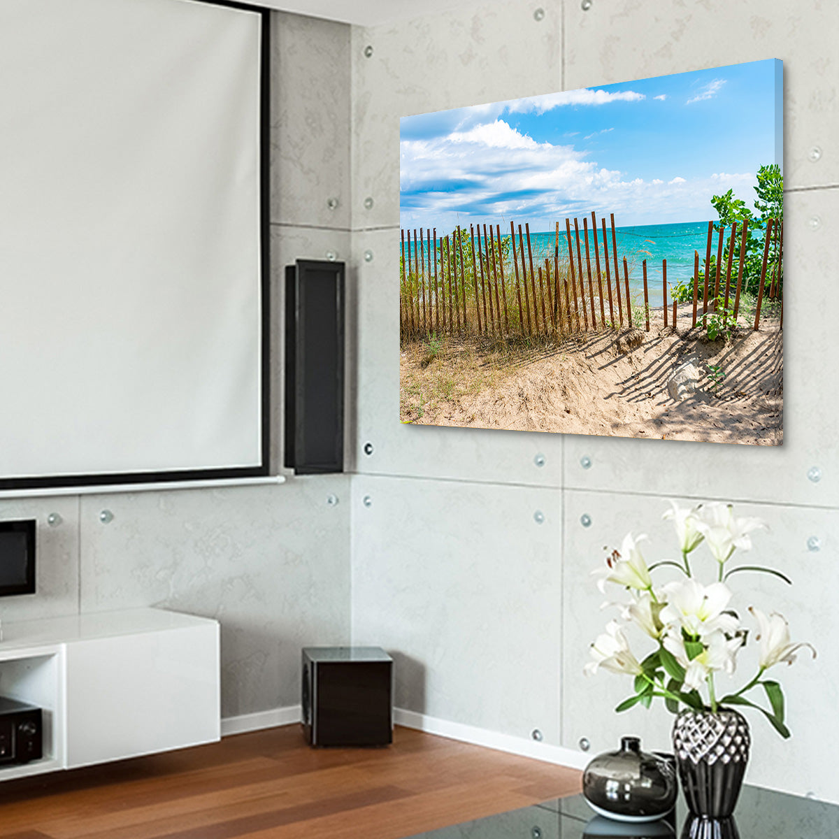 Shoreline with Fence in Evanston Wall Art