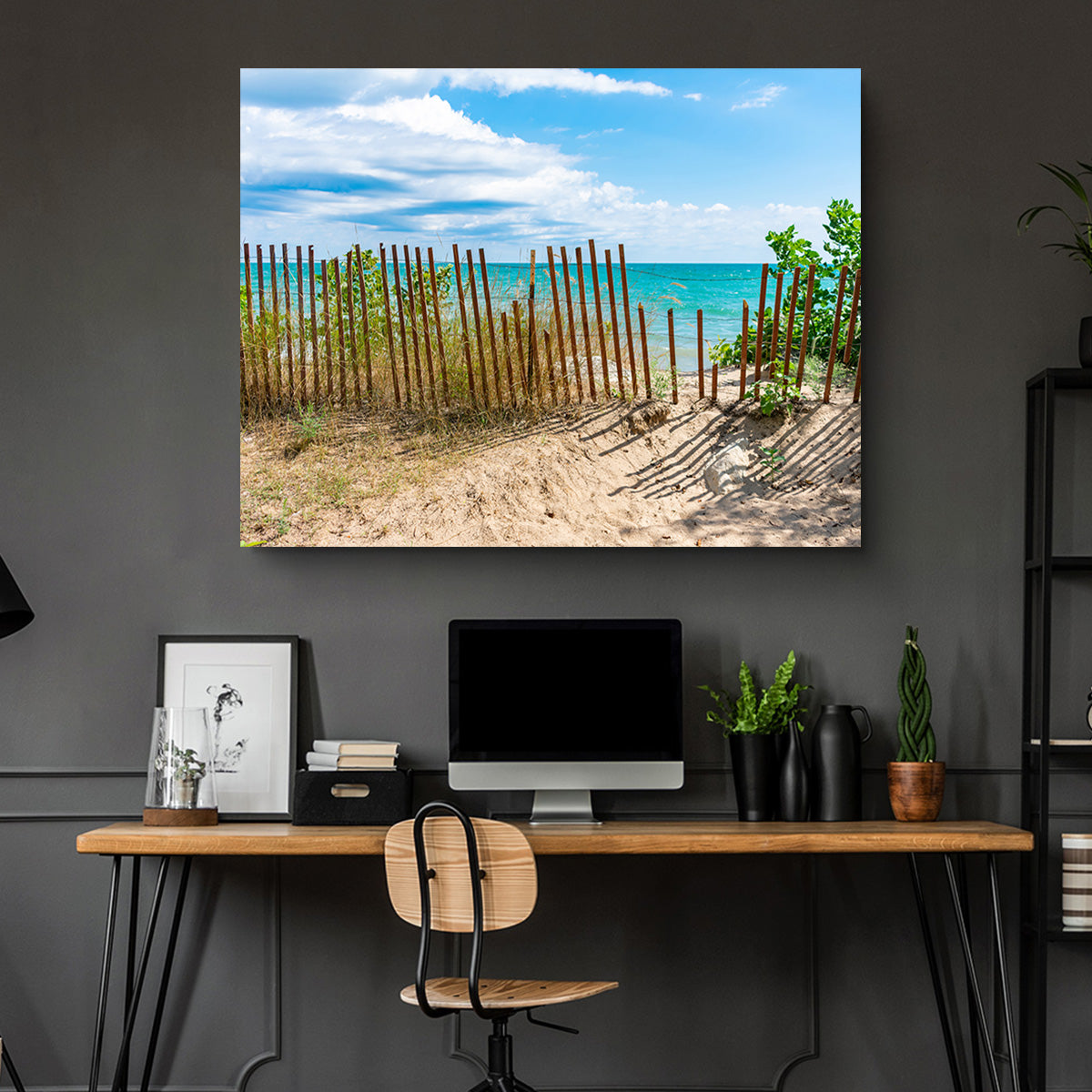 Shoreline with Fence in Evanston Wall Art