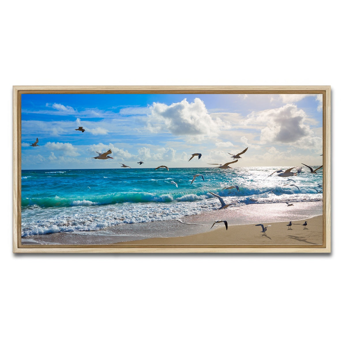 AUTO-MOCKUP WHITE | Singer Island beach seagulls | 1 Piece | Natural Framed Canvas | group=2x1