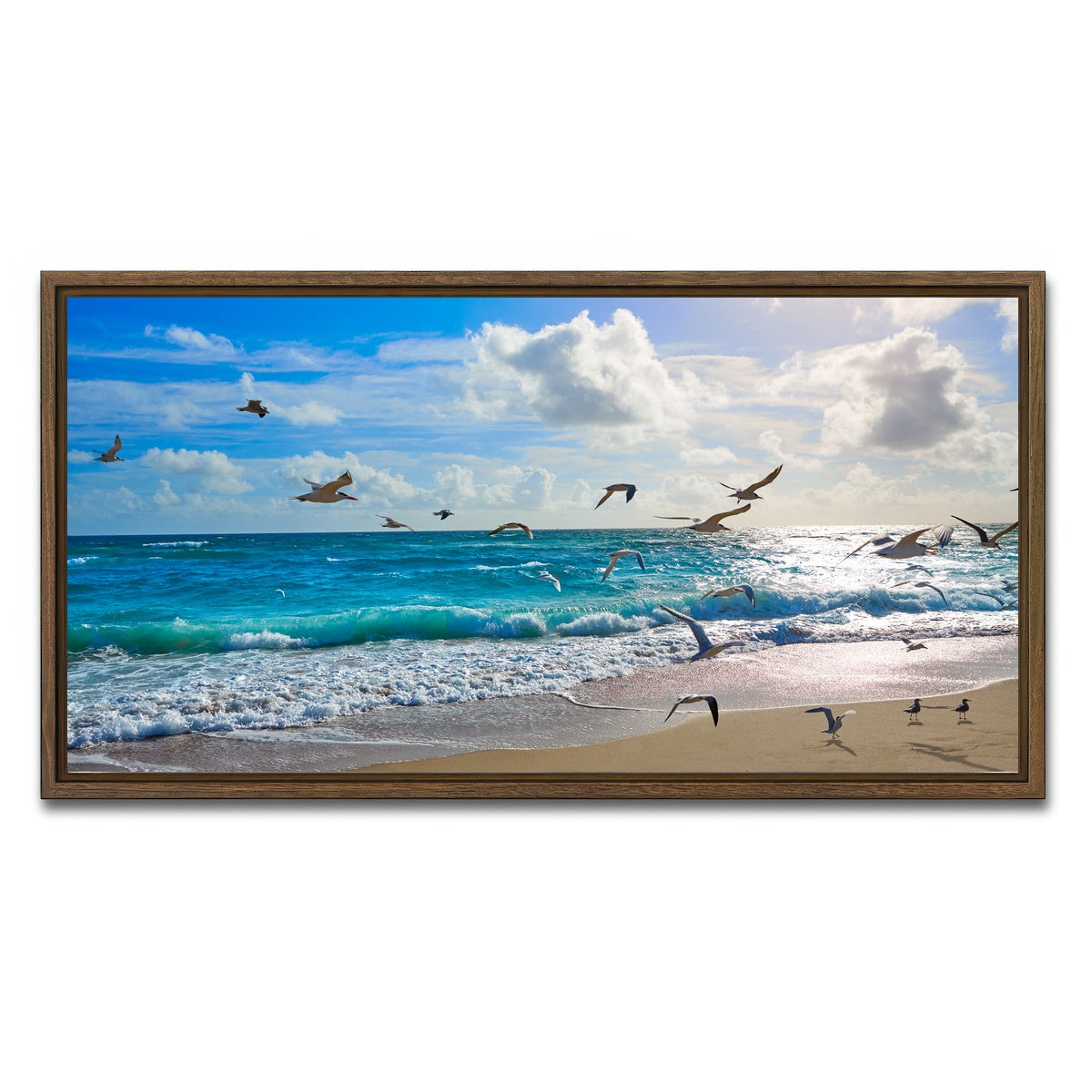 AUTO-MOCKUP WHITE | Singer Island beach seagulls | 1 Piece | Walnut Framed Canvas | group=2x1