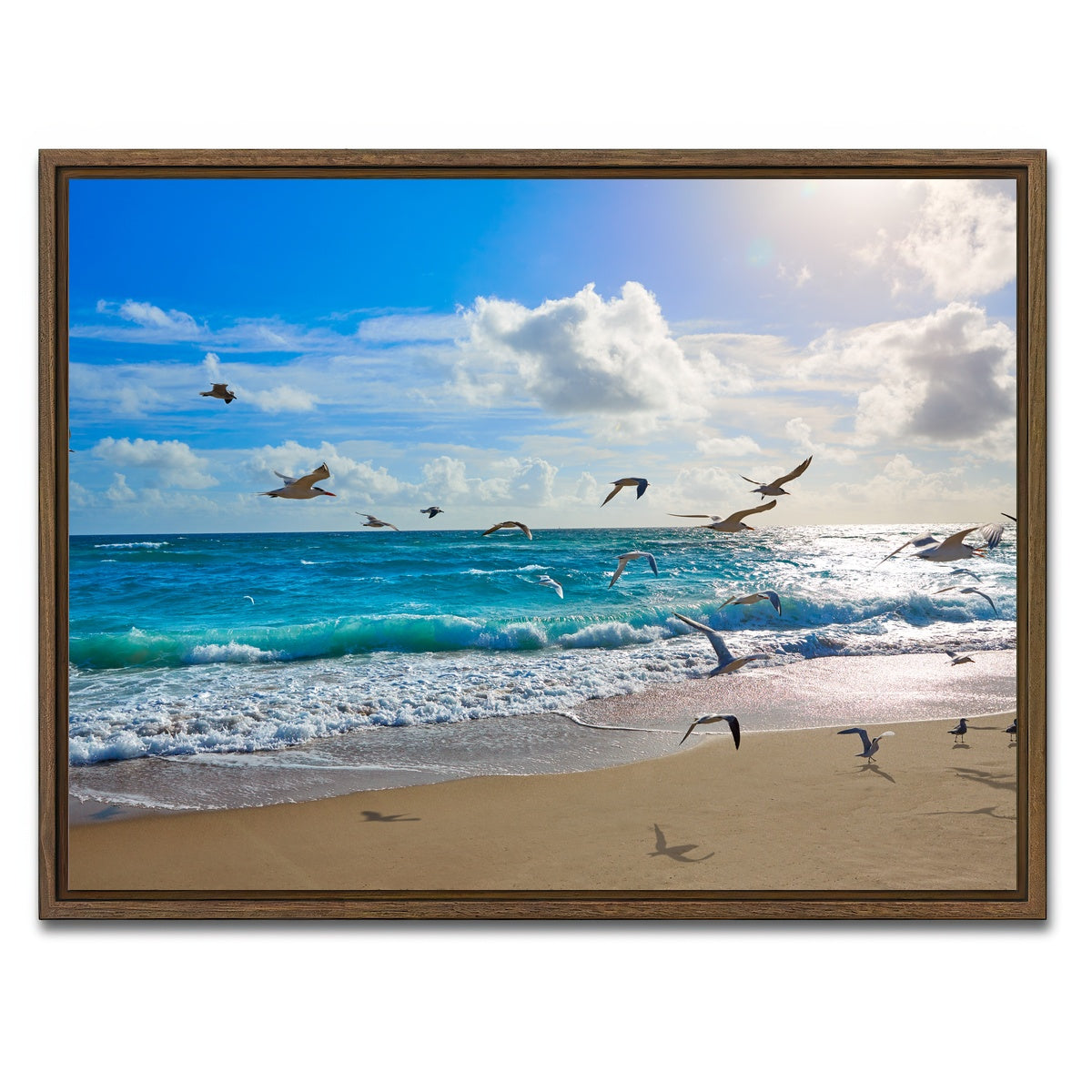 AUTO-MOCKUP WHITE | Singer Island beach seagulls | 1 Piece | Walnut Framed Canvas | group=4x3