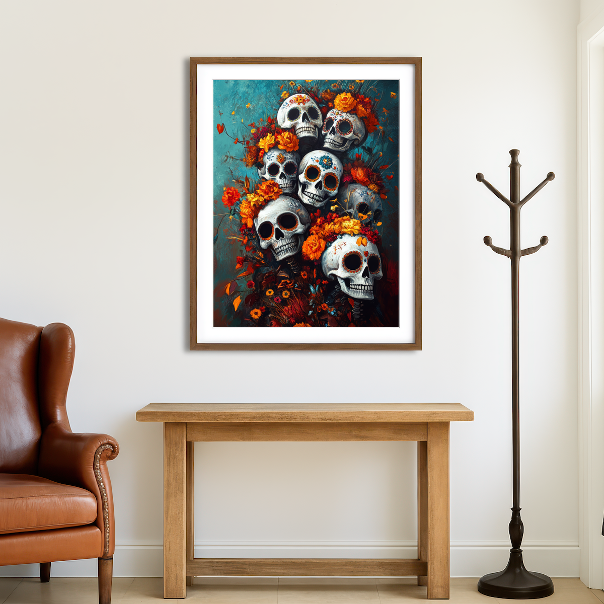 AUTO-MOCKUP ROOM | Skulls with Flowers Wall Art