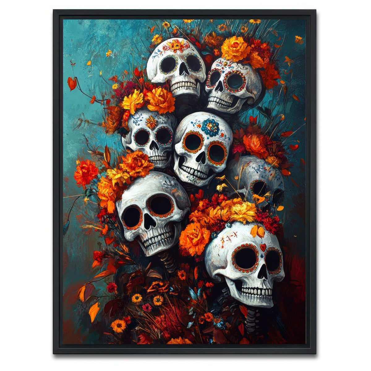 AUTO-MOCKUP WHITE | Skulls with Flowers | 1 Piece | Black Framed Canvas | group=3x4