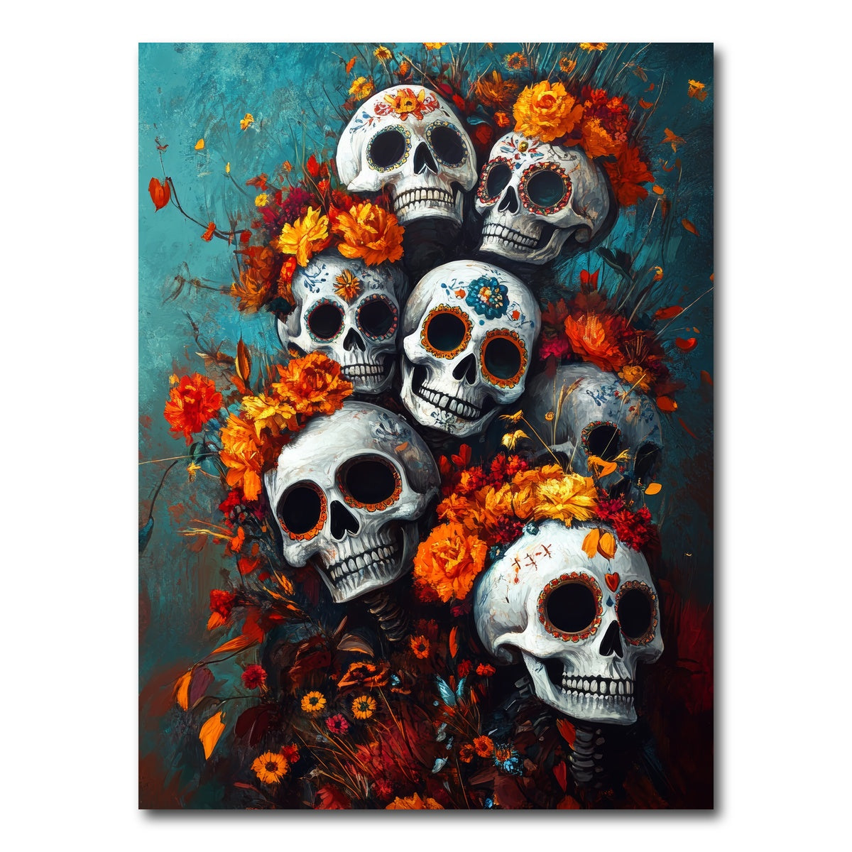 AUTO-MOCKUP WHITE | Skulls with Flowers | 1 Piece | Gallery Wrap Canvas | group=3x4