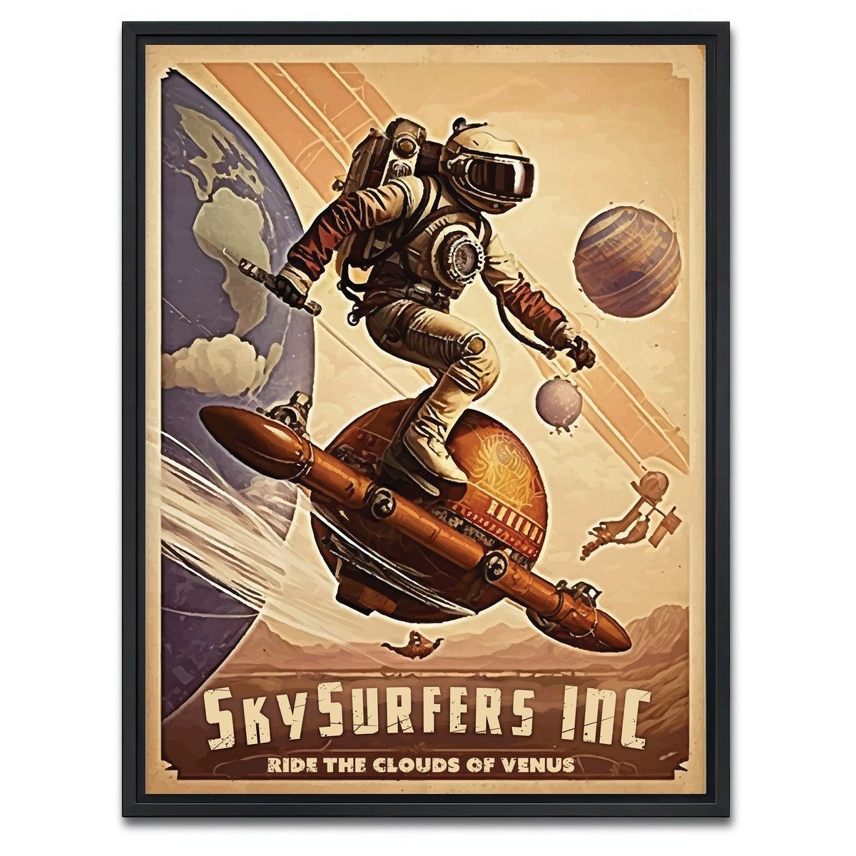 AUTO-MOCKUP WHITE | SkySurfers - Ride the Clouds of Venus | 1 Piece | Black Framed Canvas | group=3x4
