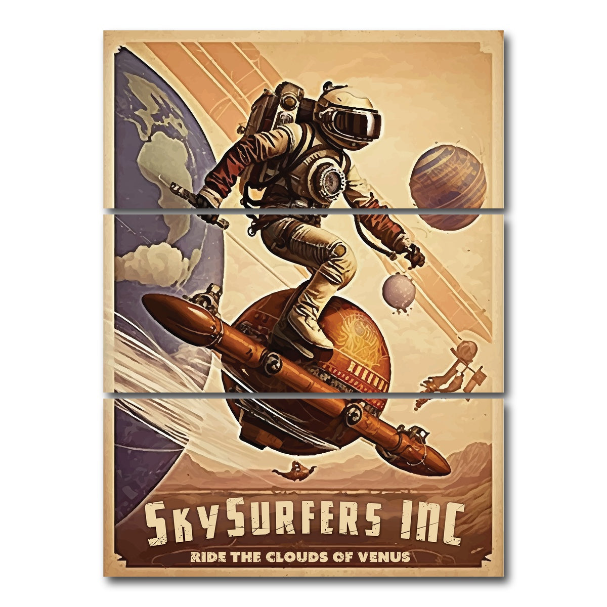 AUTO-MOCKUP WHITE | SkySurfers - Ride the Clouds of Venus | 3 Piece | Gallery Wrap Canvas | group=8x18_stacked