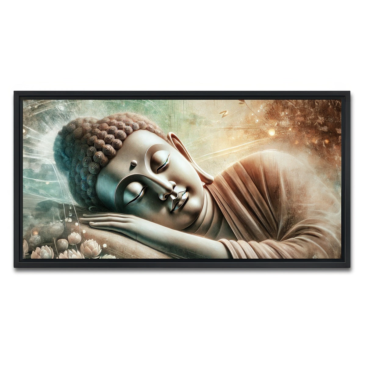AUTO-MOCKUP WHITE | Sleeping Buddha | 1 Piece | Black Framed Canvas | group=2x1
