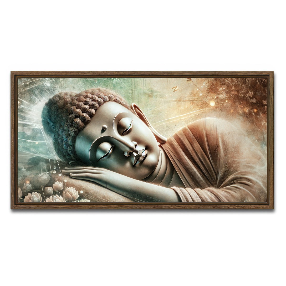 AUTO-MOCKUP WHITE | Sleeping Buddha | 1 Piece | Walnut Framed Canvas | group=2x1