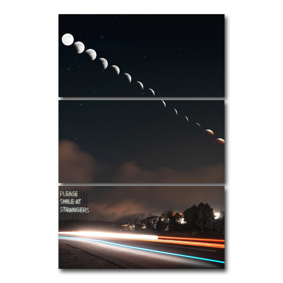 AUTO-MOCKUP WHITE | Smile at Strangers | 3 Piece | Gallery Wrap Canvas | group=12x24_stacked