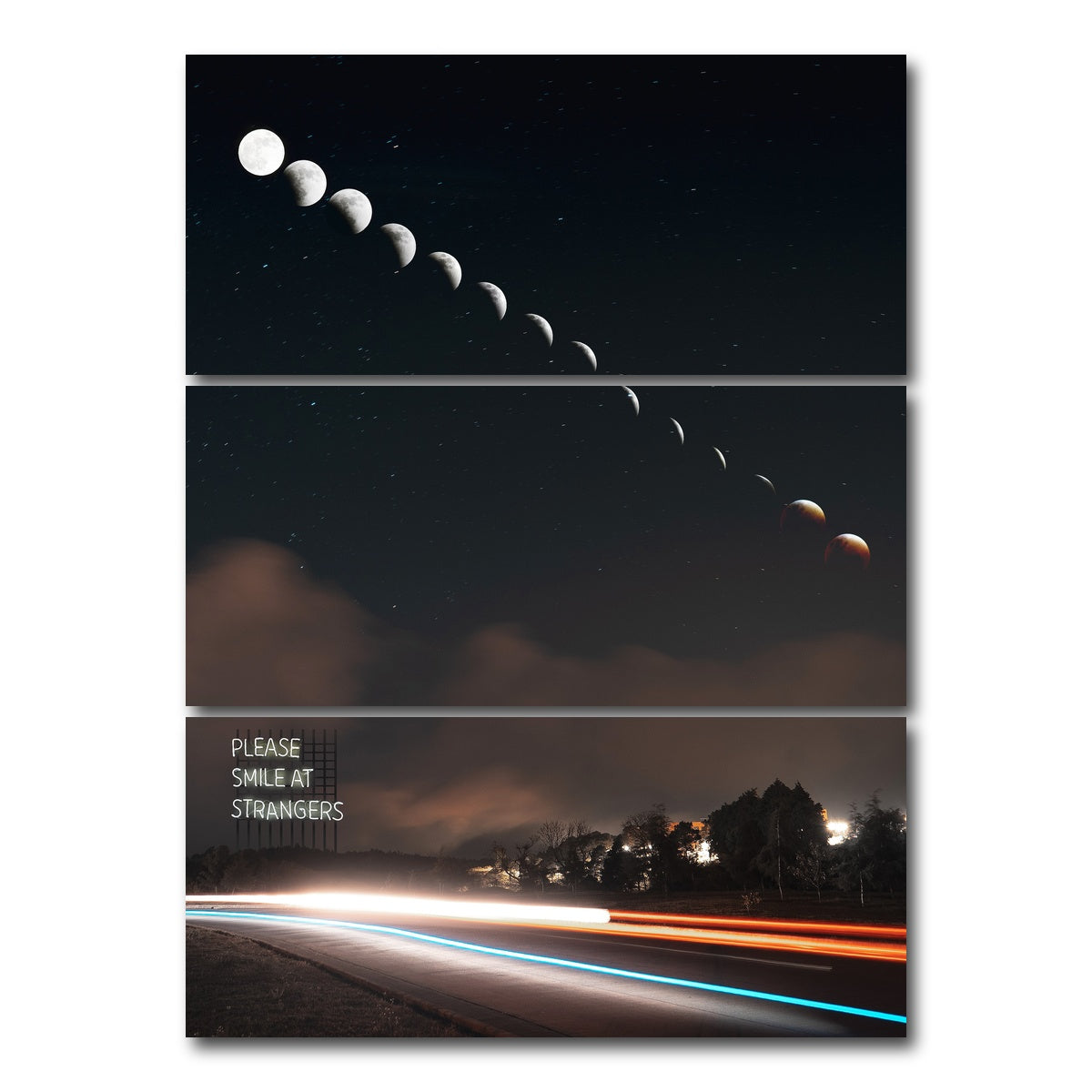 AUTO-MOCKUP WHITE | Smile at Strangers | 3 Piece | Gallery Wrap Canvas | group=8x18_stacked