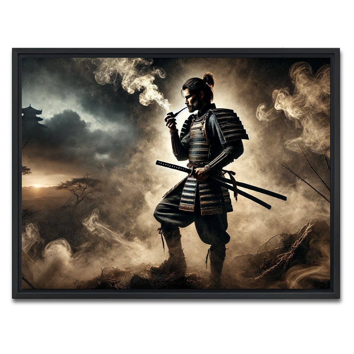 AUTO-MOCKUP WHITE | Smoking Samurai | 1 Piece | Black Framed Canvas | group=4x3