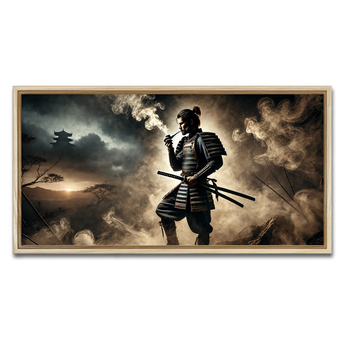 AUTO-MOCKUP WHITE | Smoking Samurai | 1 Piece | Natural Framed Canvas | group=2x1