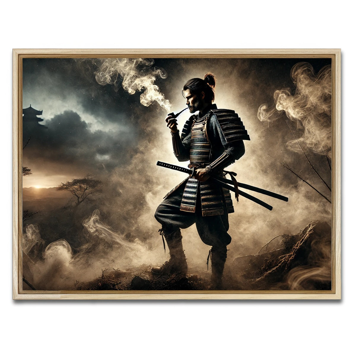 AUTO-MOCKUP WHITE | Smoking Samurai | 1 Piece | Natural Framed Canvas | group=4x3
