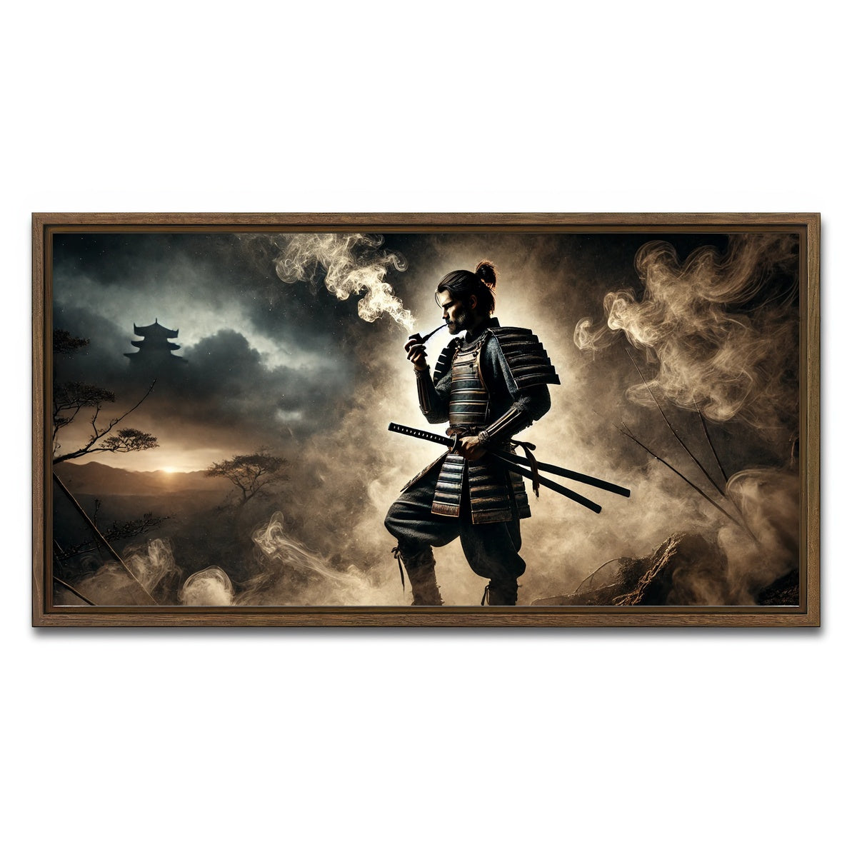 AUTO-MOCKUP WHITE | Smoking Samurai | 1 Piece | Walnut Framed Canvas | group=2x1
