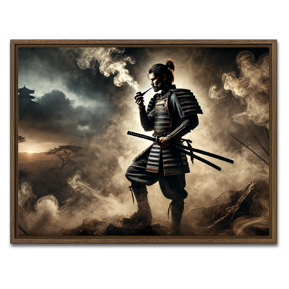 AUTO-MOCKUP WHITE | Smoking Samurai | 1 Piece | Walnut Framed Canvas | group=4x3