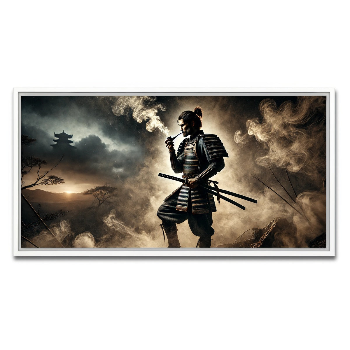 AUTO-MOCKUP WHITE | Smoking Samurai | 1 Piece | White Framed Canvas | group=2x1