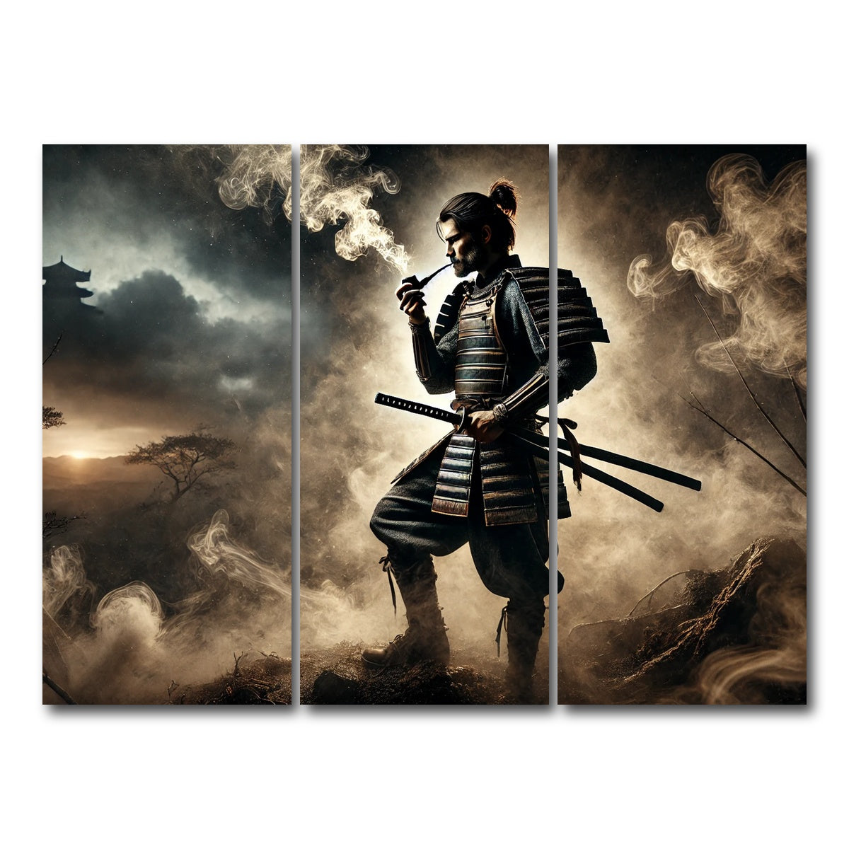 AUTO-MOCKUP WHITE | Smoking Samurai | 3 Piece | Gallery Wrap Canvas | group=8x18