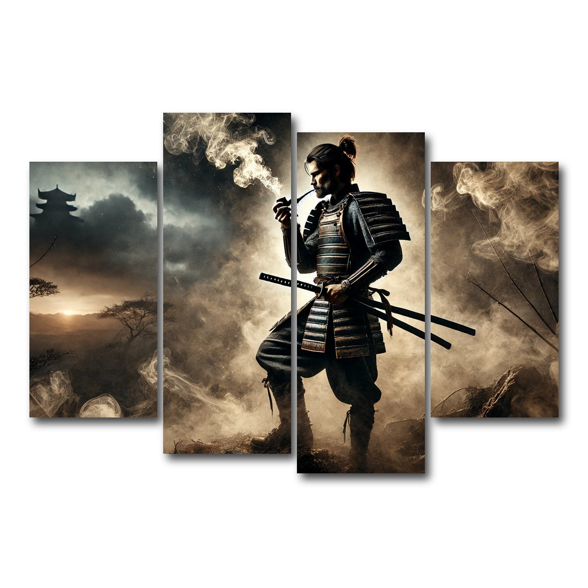 AUTO-MOCKUP WHITE | Smoking Samurai | 4 Piece | Gallery Wrap Canvas | group=4_short