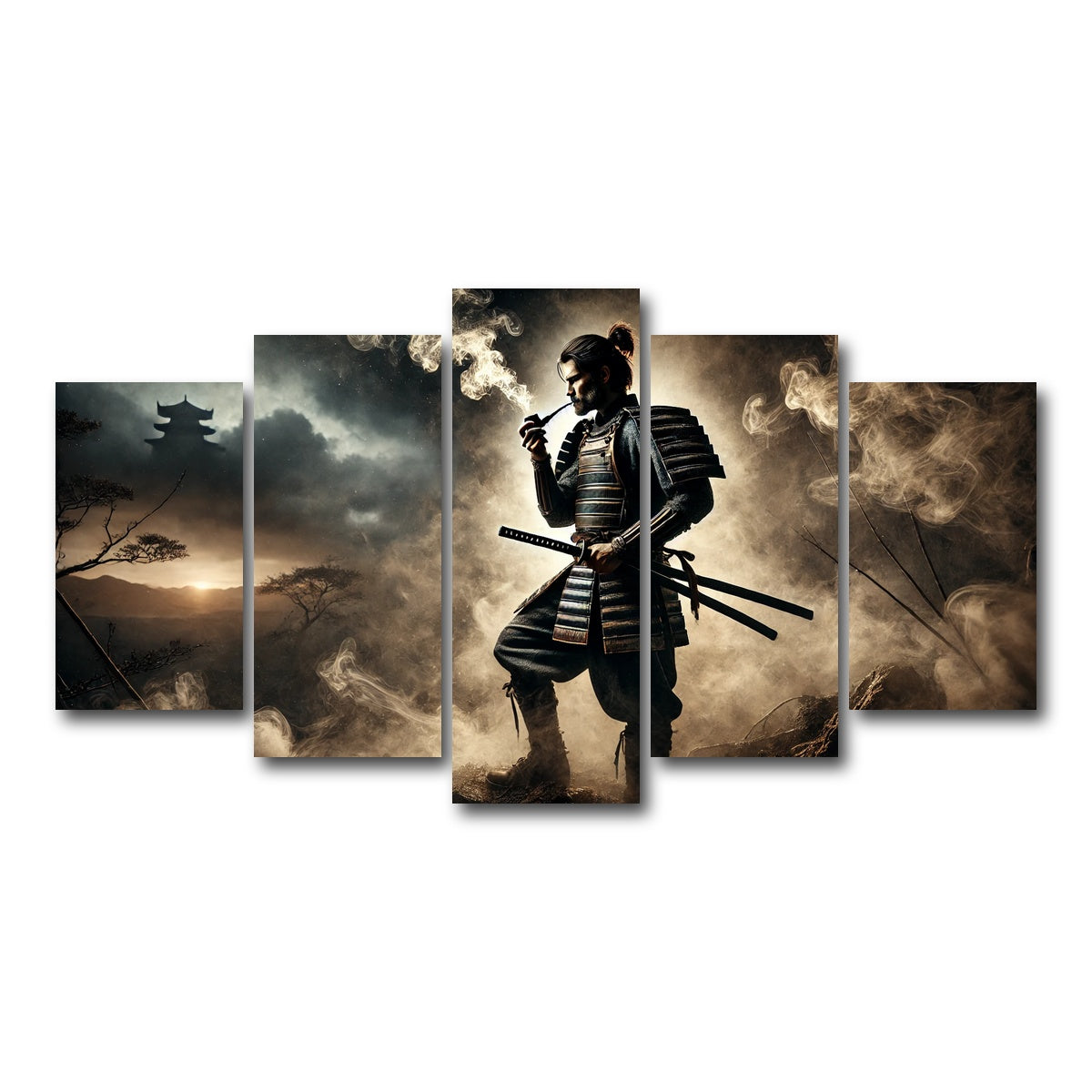 AUTO-MOCKUP WHITE | Smoking Samurai | 5 Piece | Gallery Wrap Canvas | group=5_normal