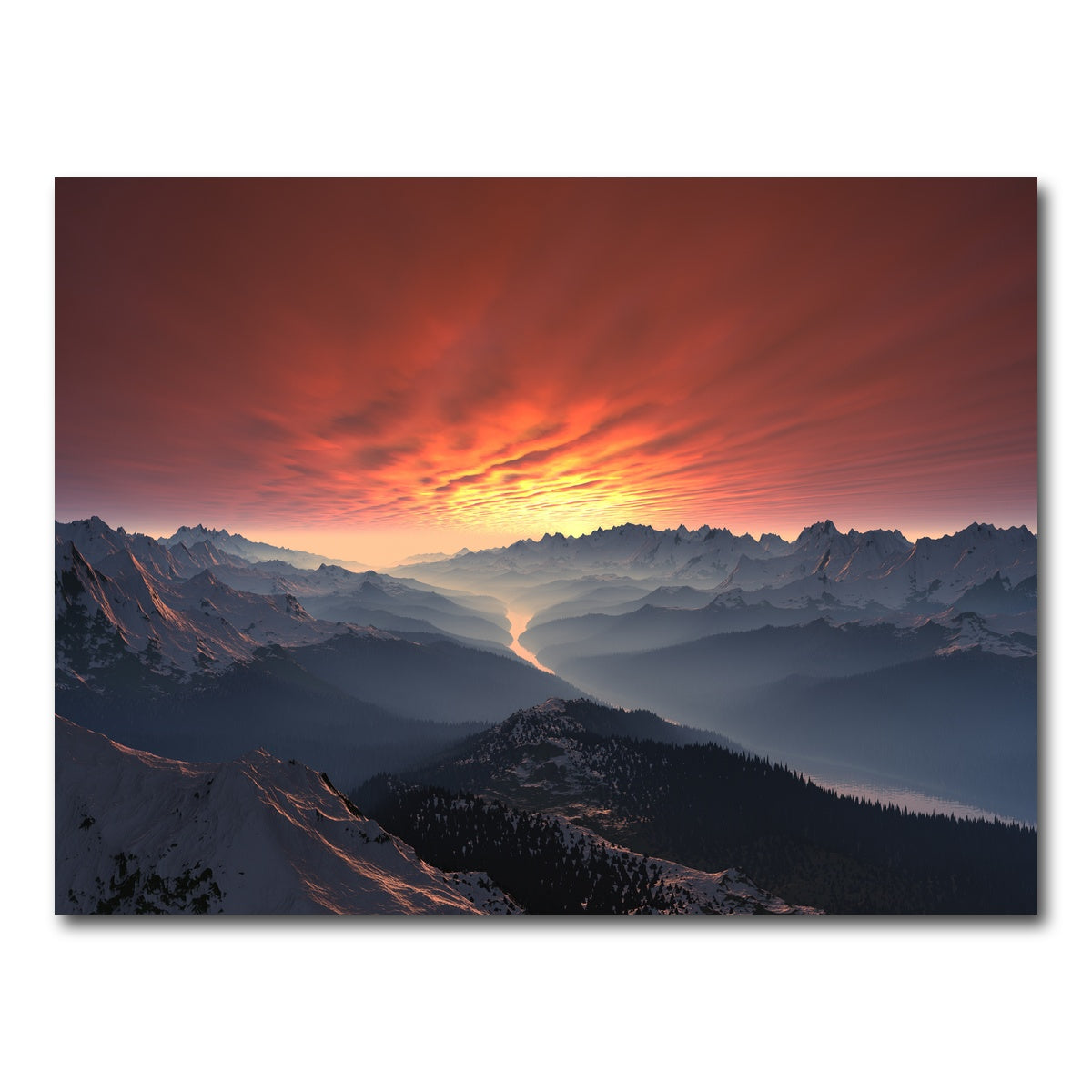 AUTO-MOCKUP WHITE | Snow Covered Mountain Valley Sunset | 1 Piece | Gallery Wrap Canvas | group=4x3
