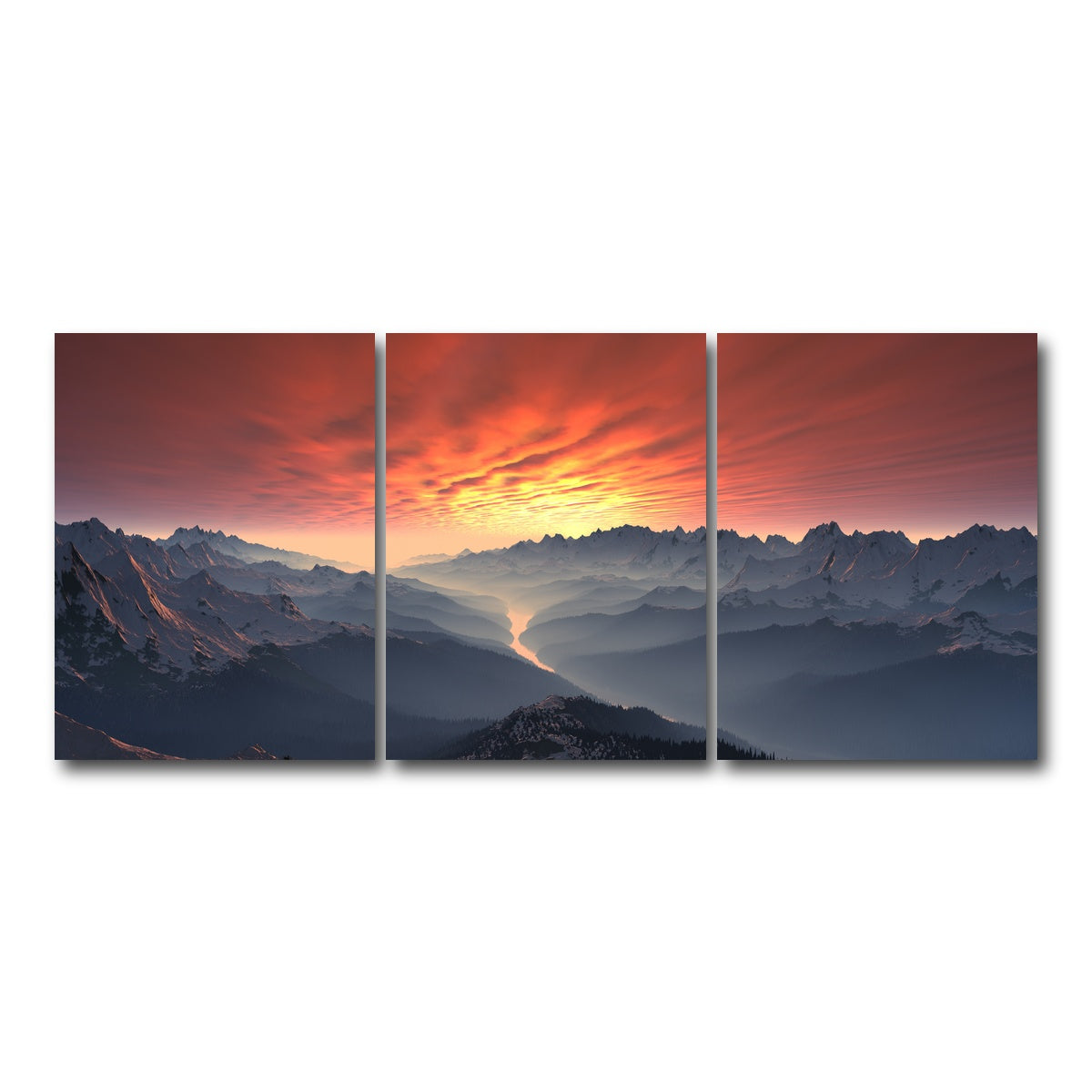 AUTO-MOCKUP WHITE | Snow Covered Mountain Valley Sunset | 3 Piece | Gallery Wrap Canvas | group=18x24
