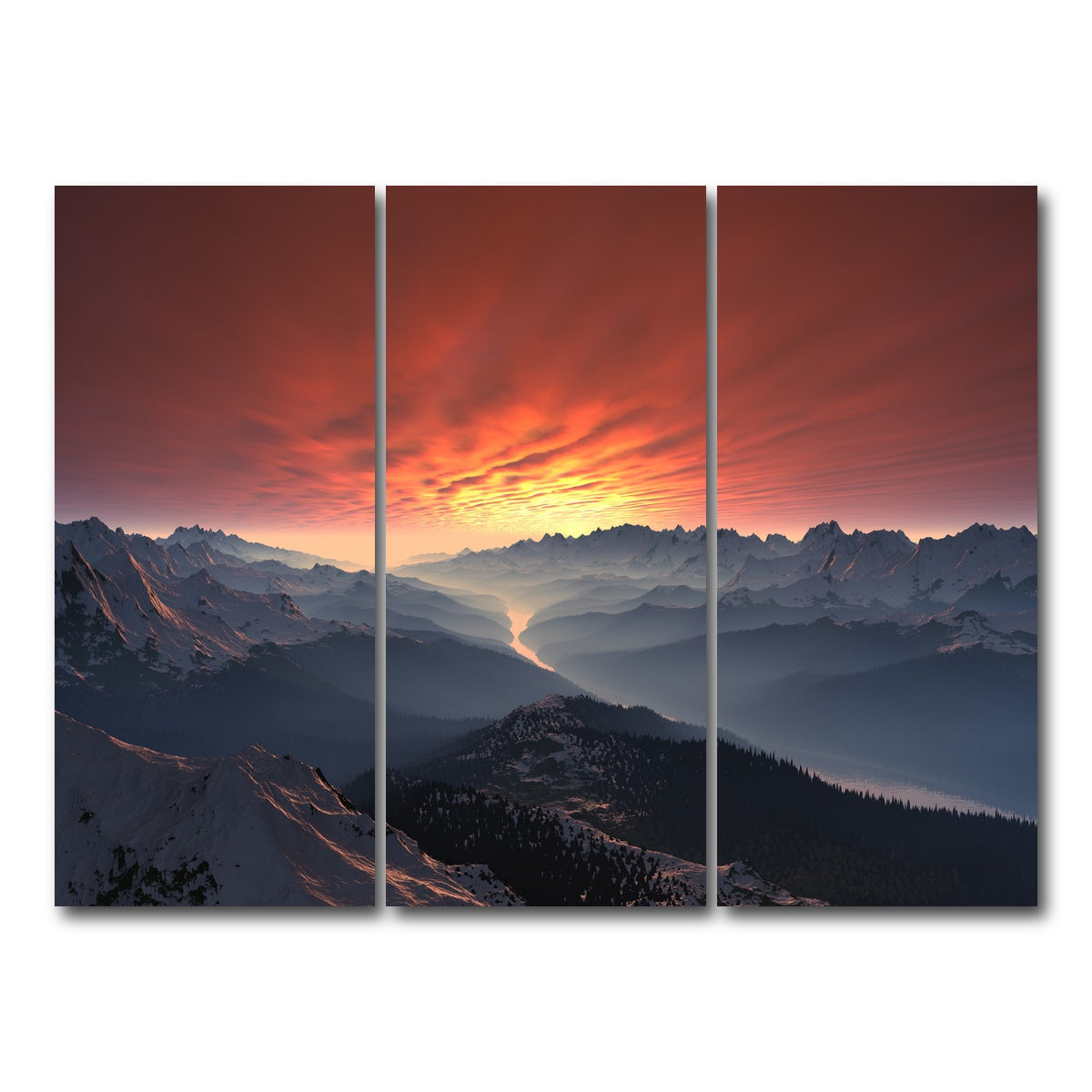 AUTO-MOCKUP WHITE | Snow Covered Mountain Valley Sunset | 3 Piece | Gallery Wrap Canvas | group=8x18